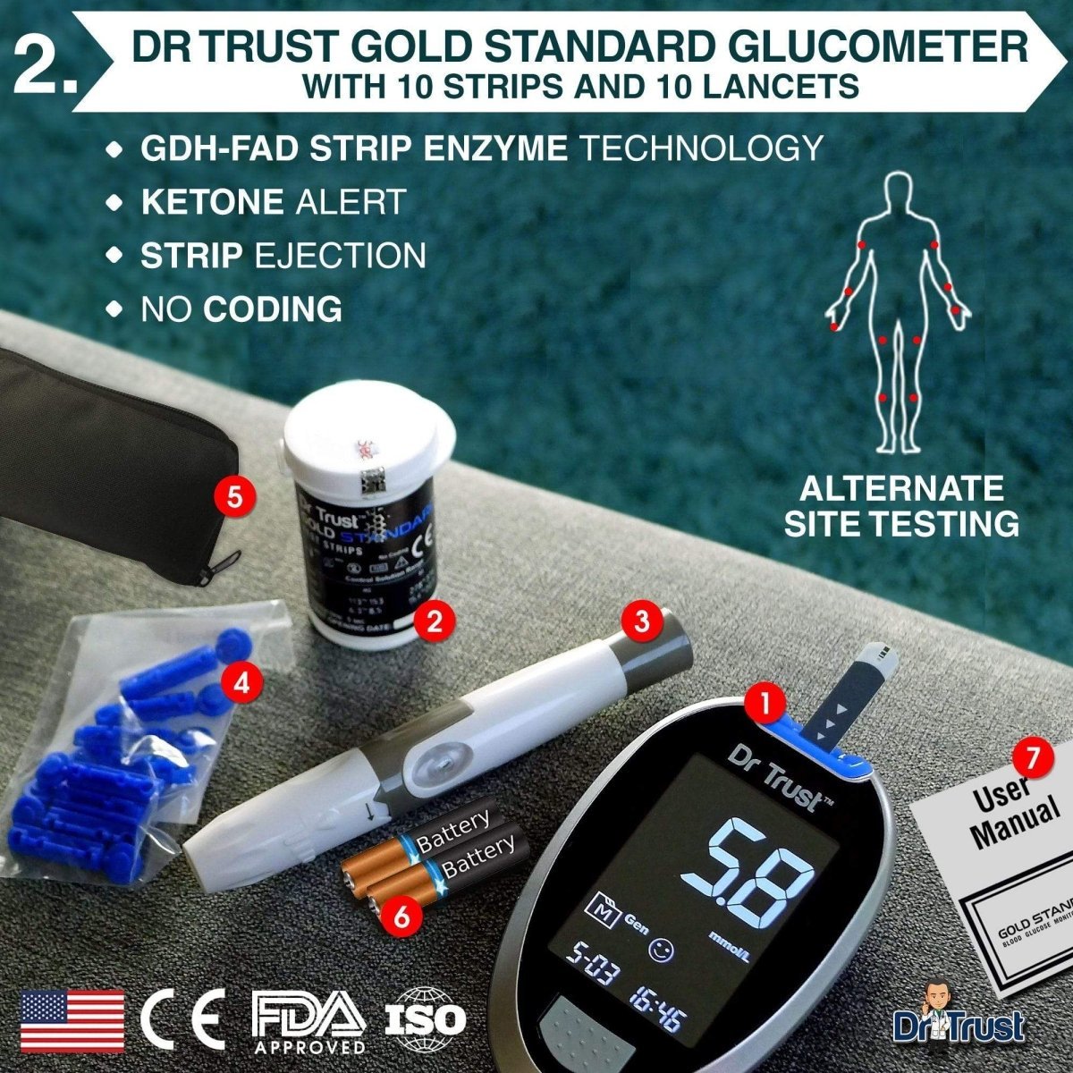 Dr Trust USA A-One Galaxy BP Monitor 106 + Glucometer 9001 (10 Strips)