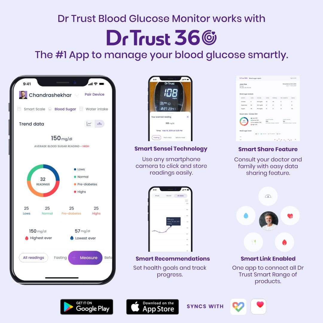 Dr Trust USA A-One Galaxy BP Monitor 106 + Glucometer 9001 (10 Strips)
