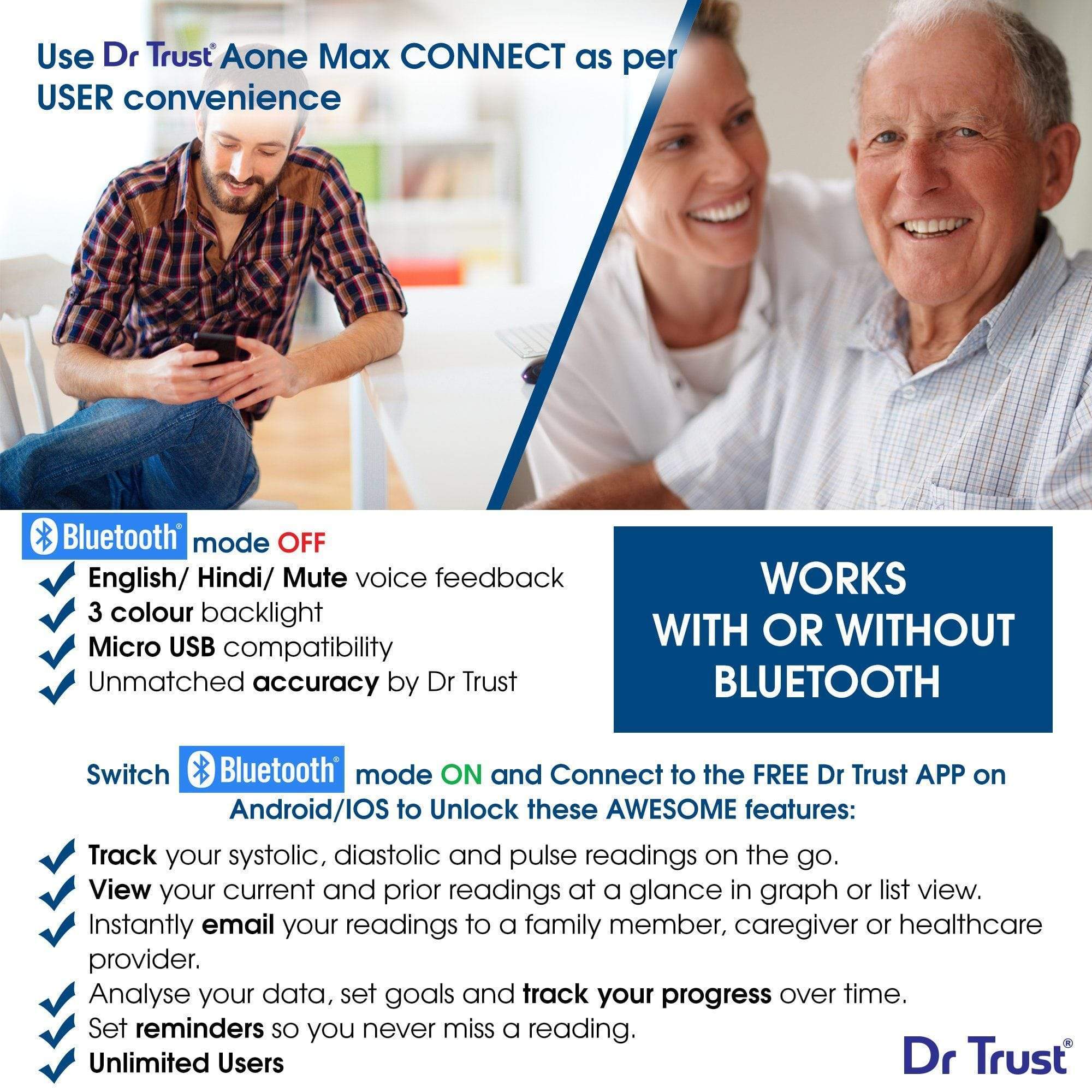 Dr Trust USA A-one Max Connect Bluetooth Blood Pressure Monitor BP machine 105 | Dr Trust.