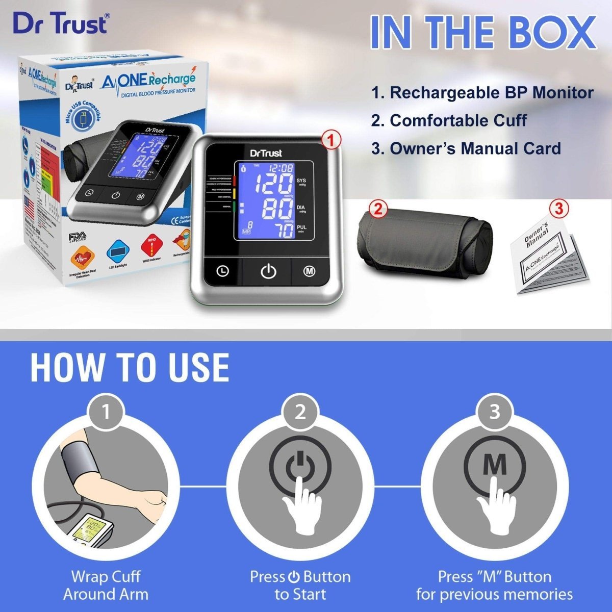 Dr Trust USA A-one Rechargeable Digital BP Monitor