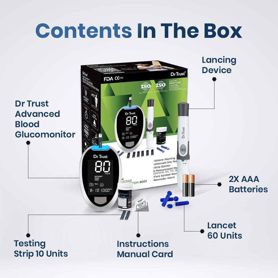 Dr Trust USA Glucometer Dr Trust USA Gold Standard Glucose Monitor Glucometer Sugar Check Testing Machine 9001 with 60 Strips