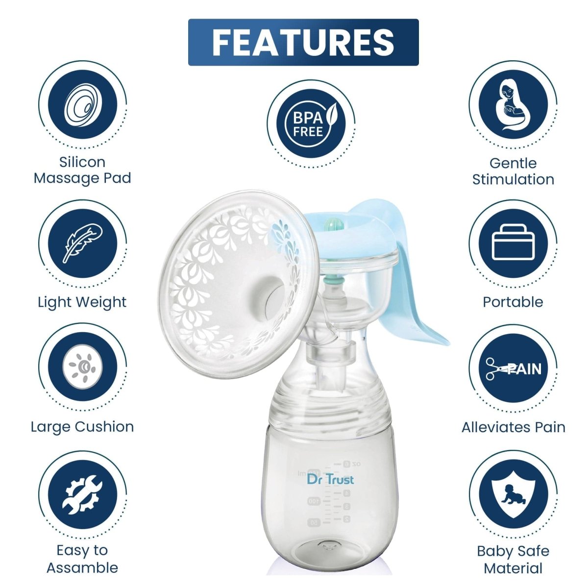 Dr Trust USA Manual Breast Pump - Carolina Blue 6003