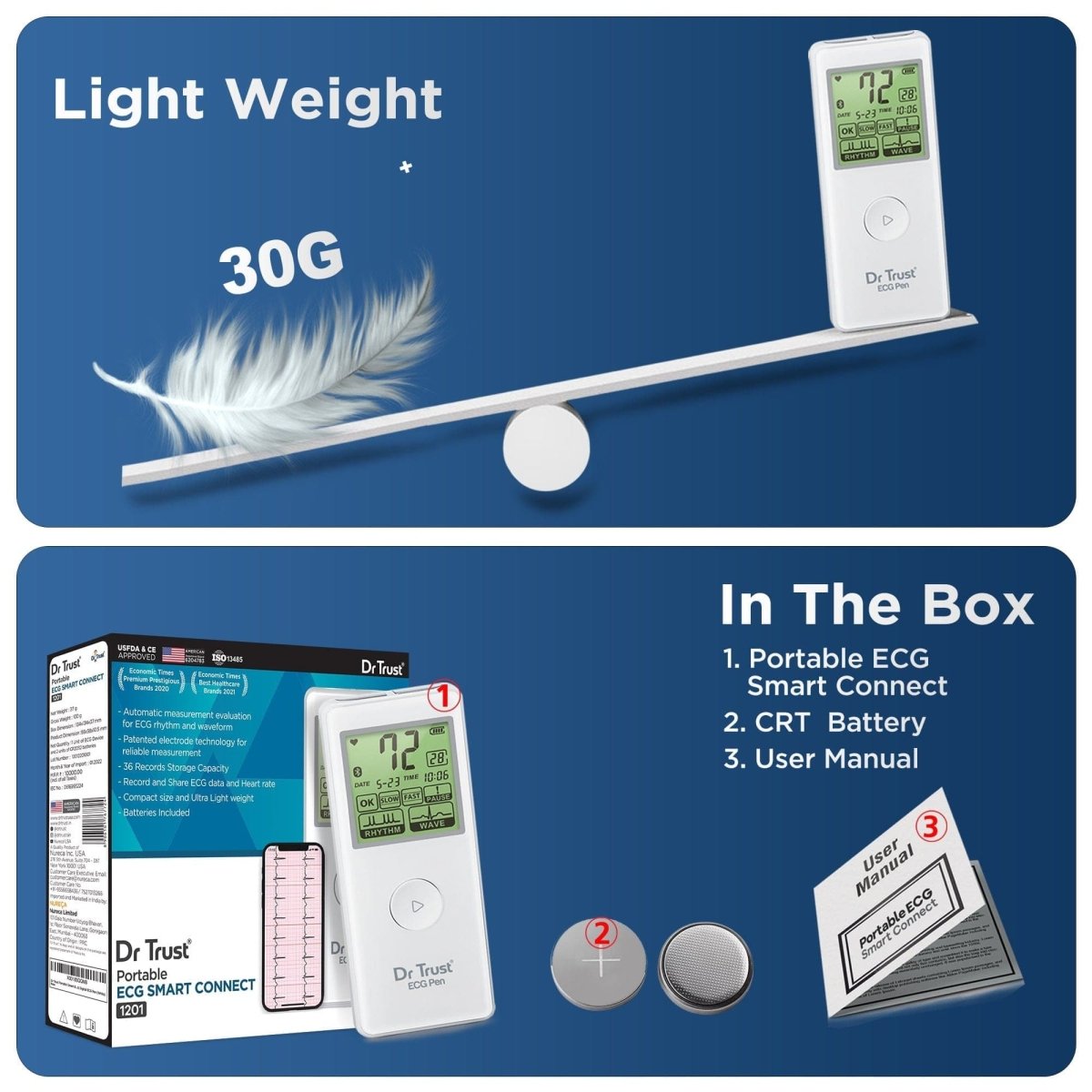 Dr Trust USA Portable Bluetooth ECG/EKG Machine 1201