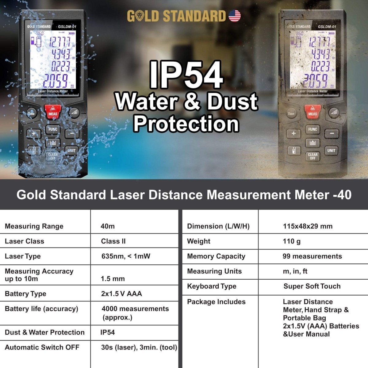 Goldstandard USA Laser Distance Meter 3004