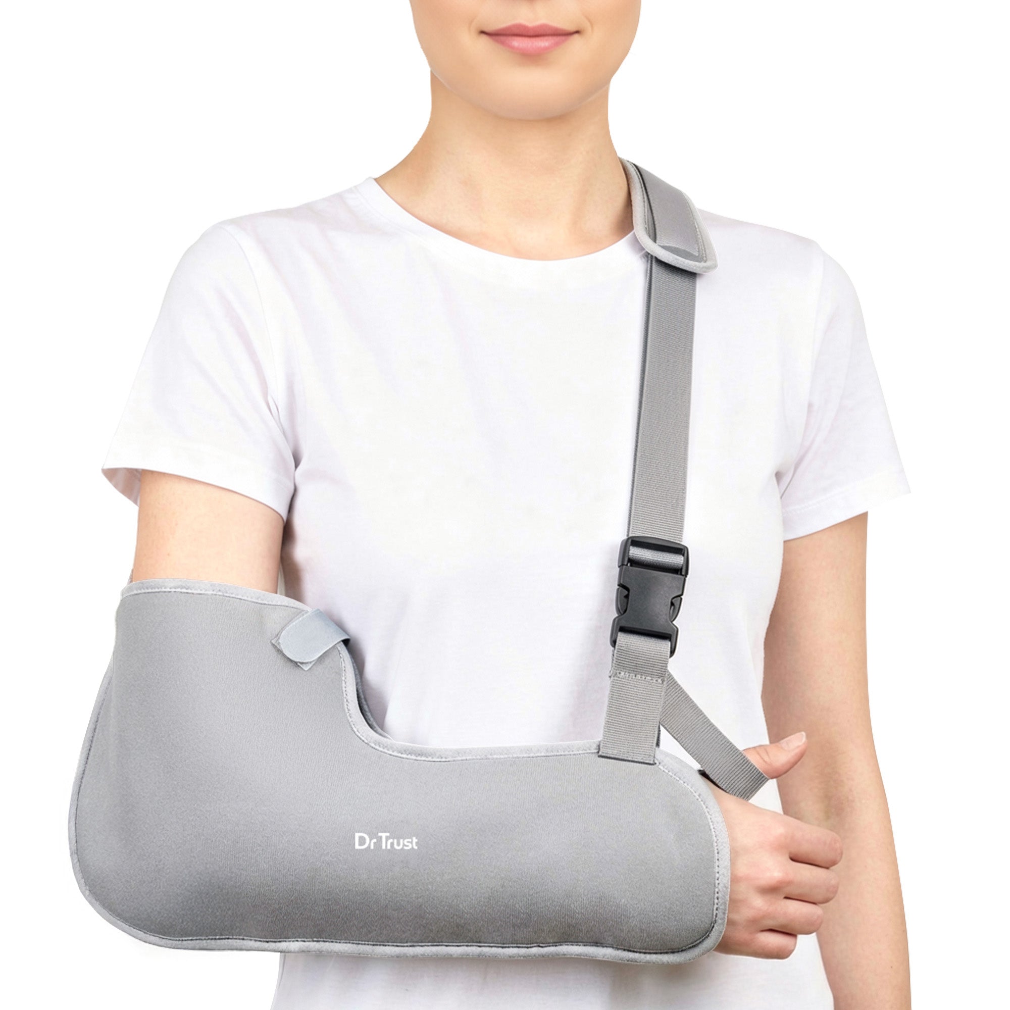 Dr Trust USA Tropical 4201 Arm Sling Pouch for Fracture, Shoulder & Forearm Support Adjustable Orthopedic Arm Immobilizer with Thumb Cradle for Fracture Recovery for Men & Women (Grey)