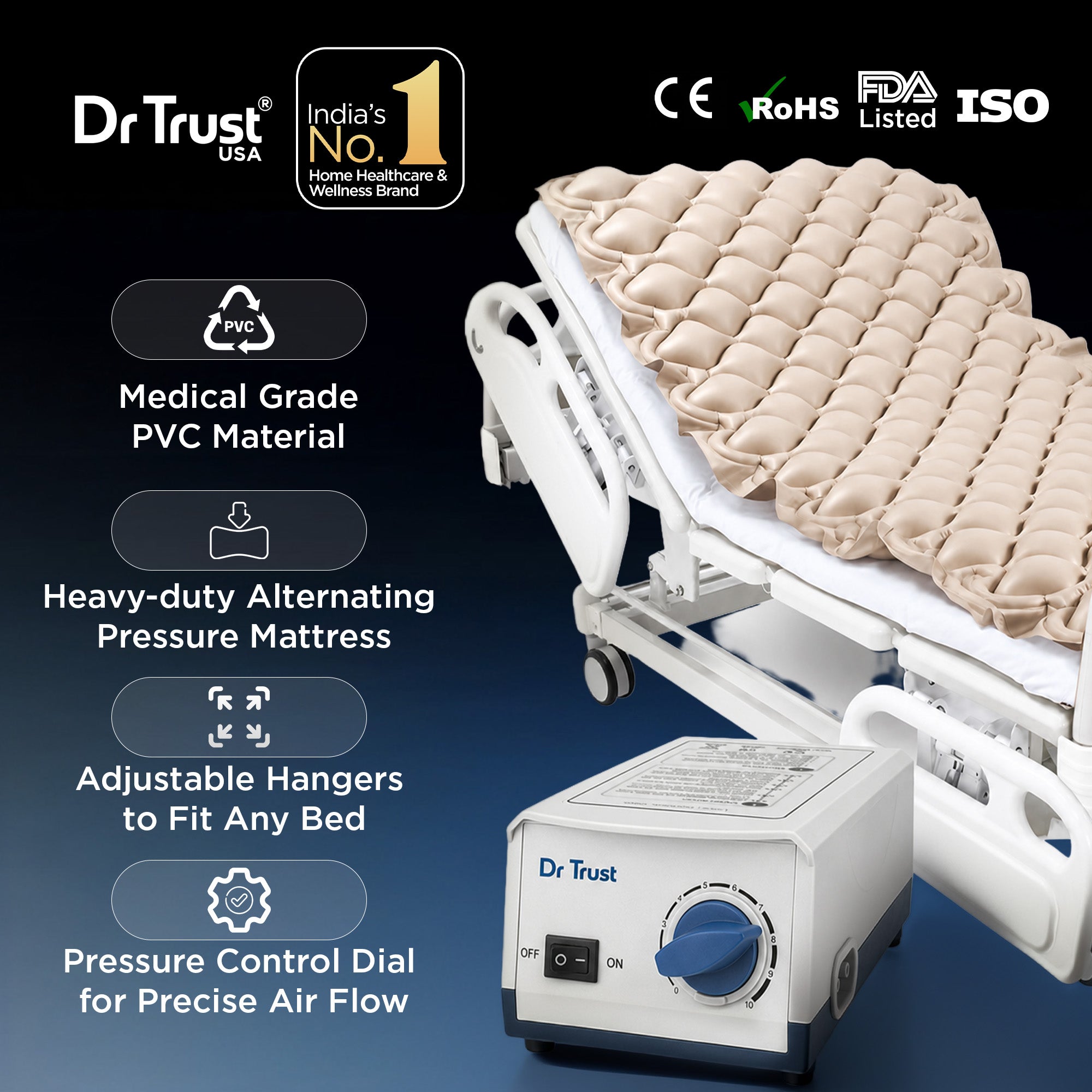 Dr Trust USA Aerocare Air Mattress Anti Decubitus Air Pump &amp; Bubble Mattress 301 