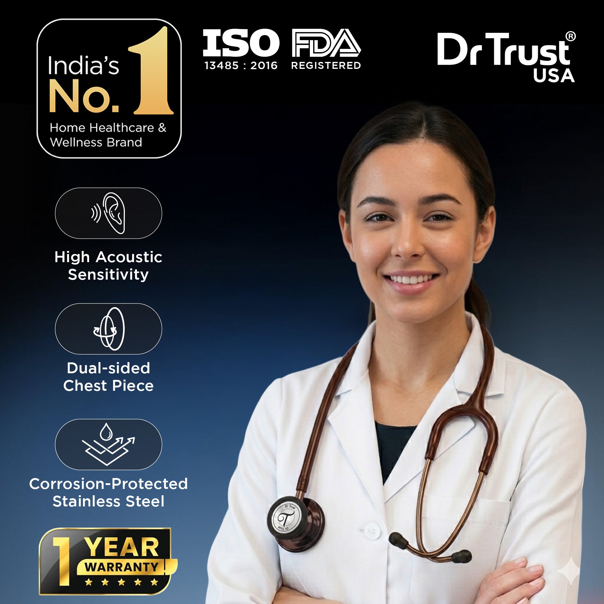 Dr Trust USA Gold Standard® III Stethoscope 136 – MochaGold