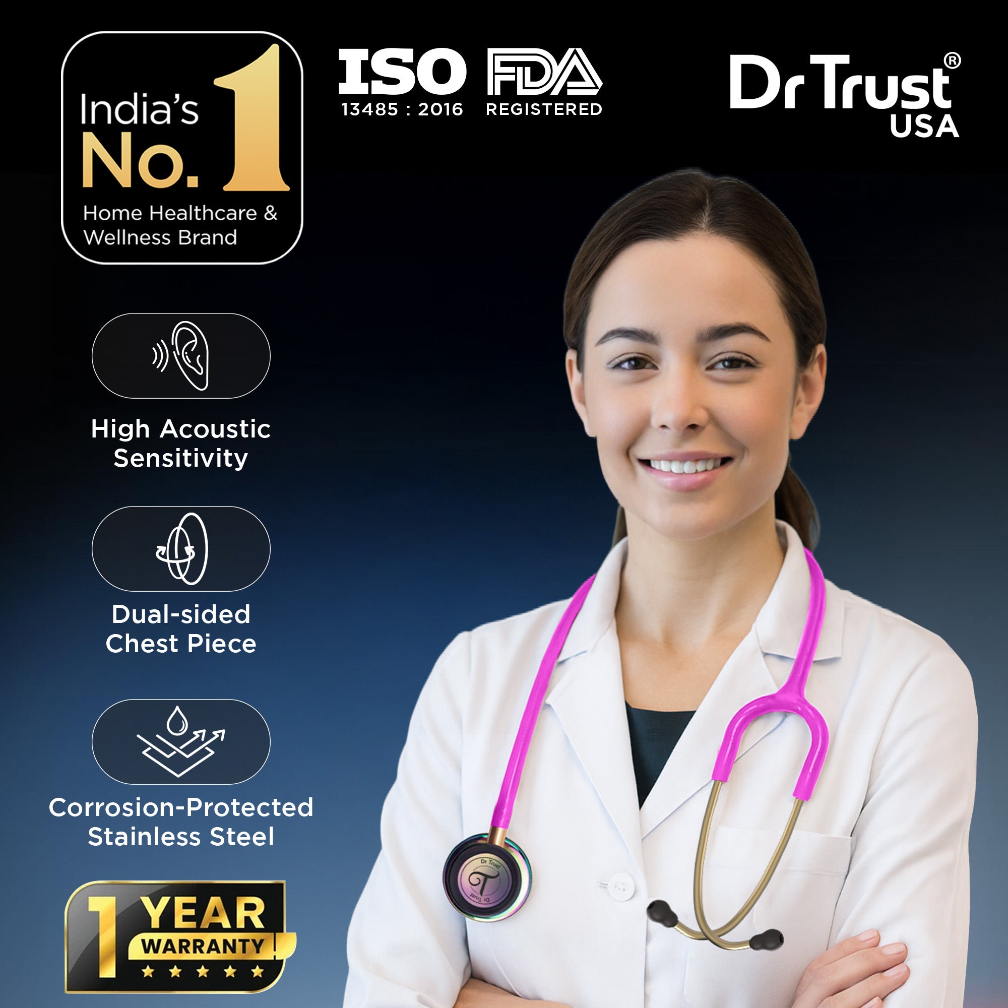 Dr Trust Gold Standard® III Stethescope 135 – PinkHero
