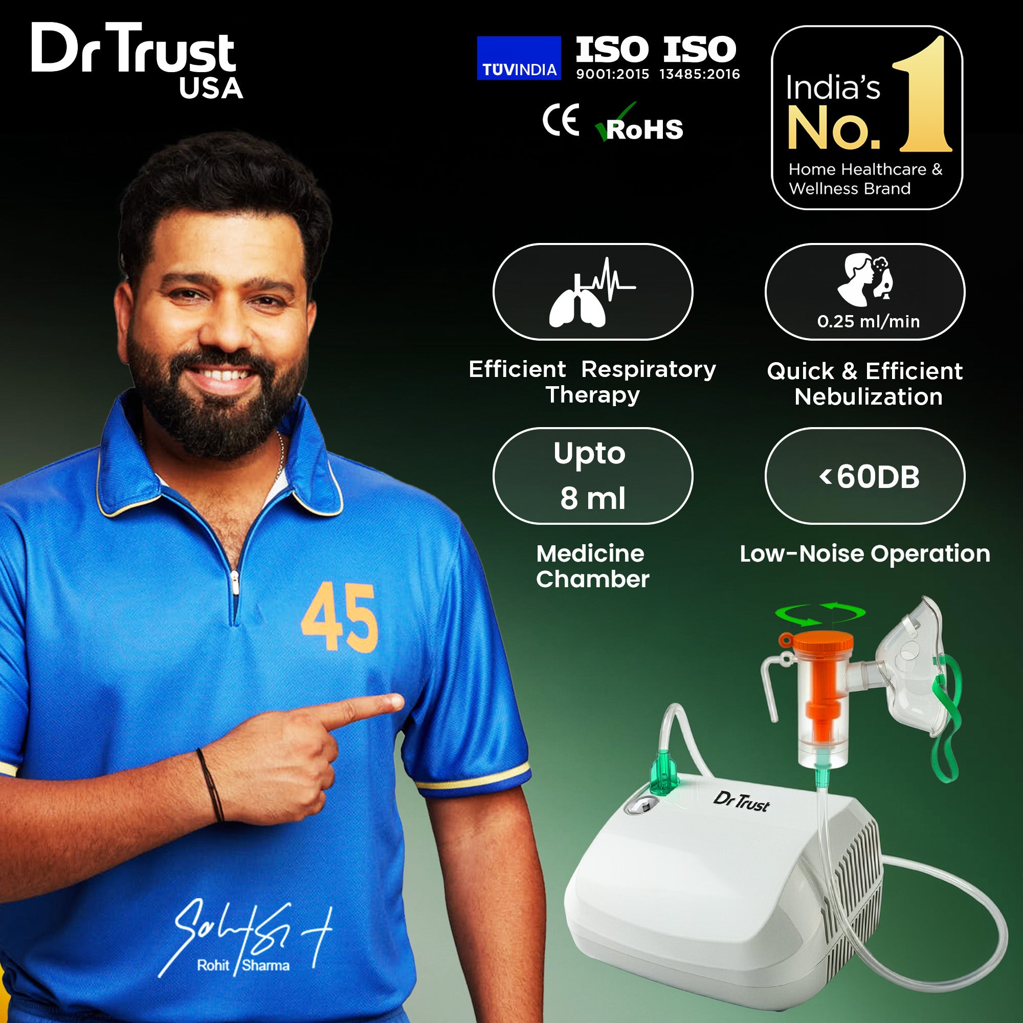 Dr Trust USA 417 AeroCare® Piston Compressor Nebulizer Machine for Adults & Kids Fast & Efficient Nebulization Kit Included Powerful Motor Low Noise