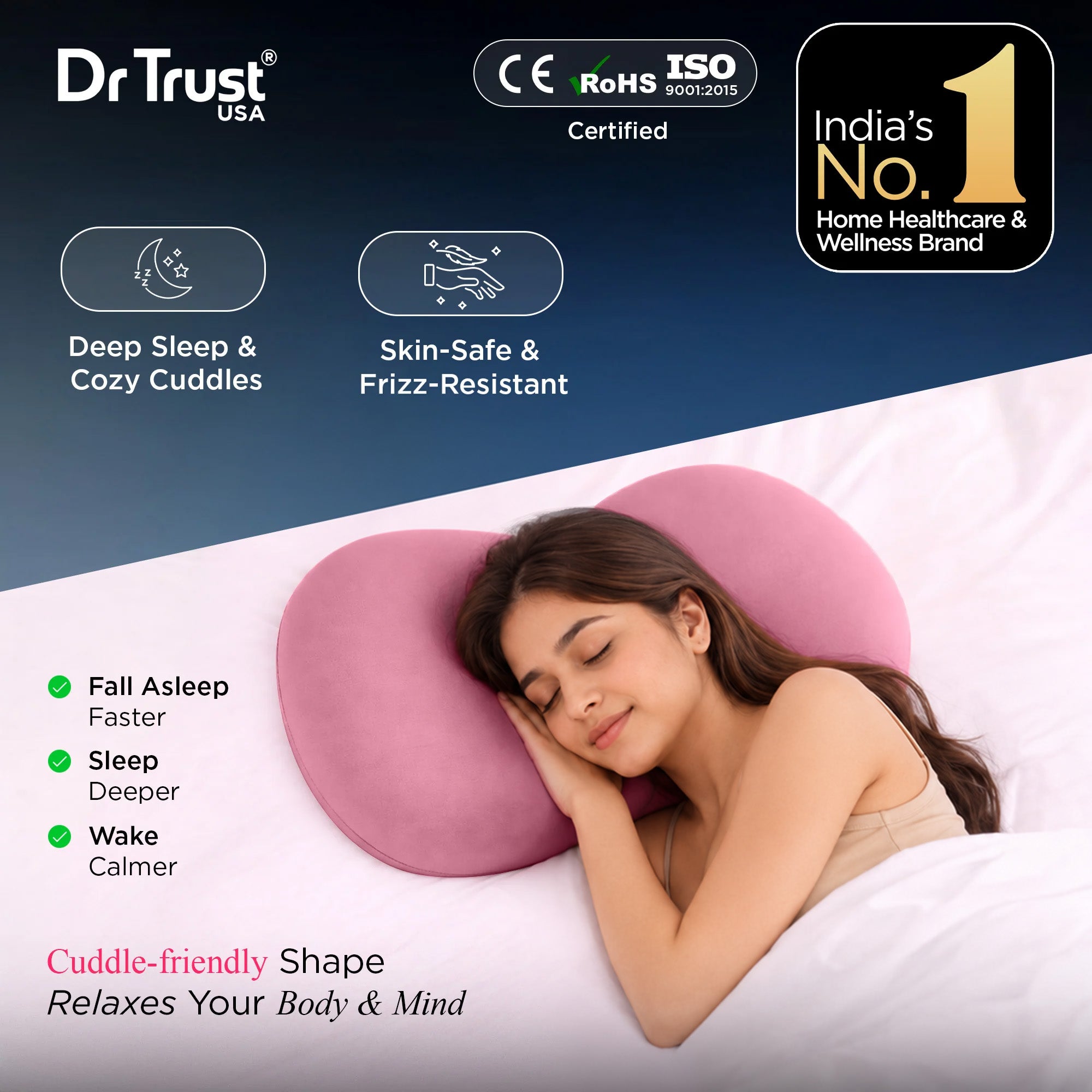 Dr Trust USA 3210 Cuddlee Cuddle Pillow for Cozy Comfort, Deep Sleep, Lounging & Curved Memory Foam Hugging for Side Sleepers, Neck & Shoulder Support, Breathable Soft Fabric Snuggles Pillow for Relaxation