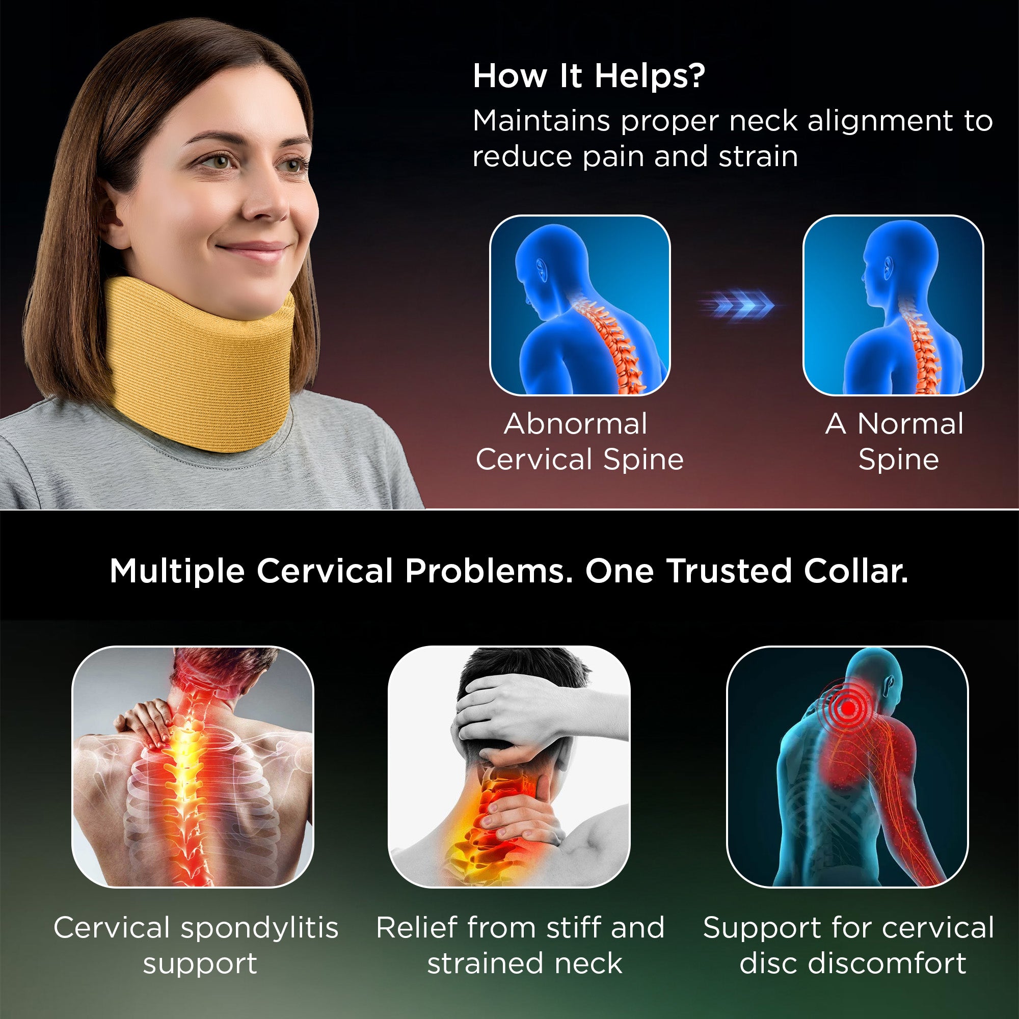 Dr Trust USA 4101 Cervical Collar Soft-Firm Density Contoured Neck Support Brace for Pain Relief, Cervical Spondylosis & Injury Recovery Support Collar For Posture Correction & Daily Use