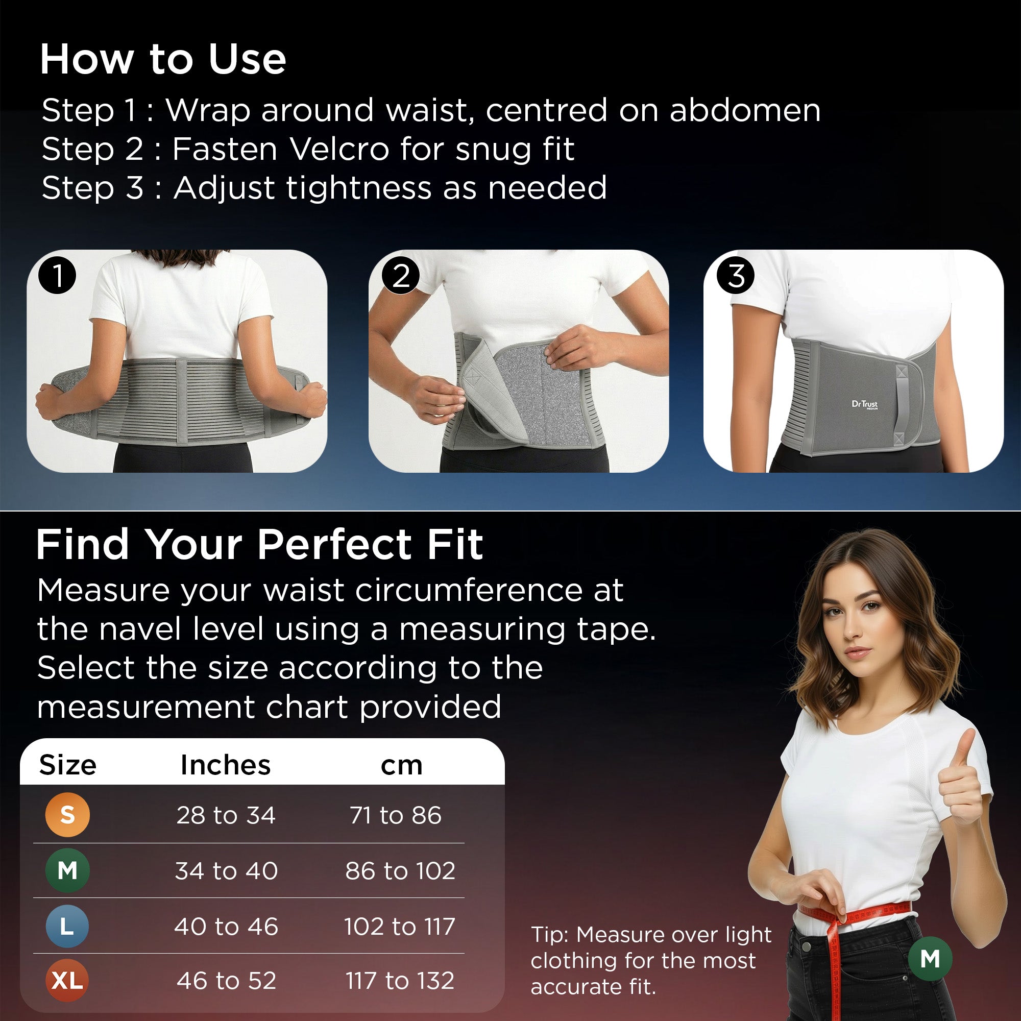 Dr Trust USA 4502 Abdominal Support Belt for Lower Back Pain, Post Surgery & Pregnancy Recovery, 9” (23 cm) Lightweight and Breathable Orthopaedic Compression Belt for Men and Women
