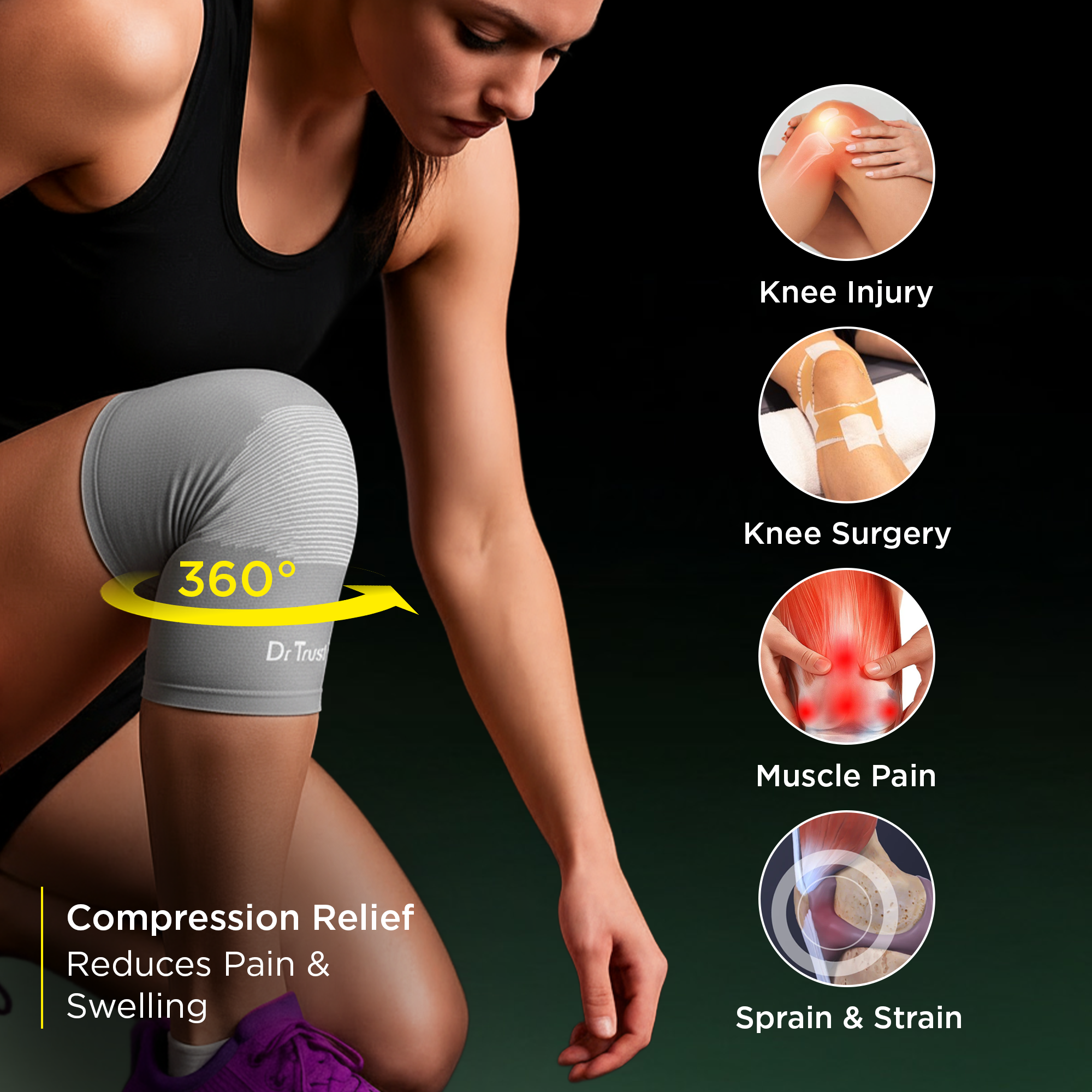 Dr Trust USA 4501 Premium Knee Support Cap for Sports, Gym, Exercise, Running, Cycling, Workout, Joint Pain Relief, Arthritis Compression Knee Brace for Men and Women