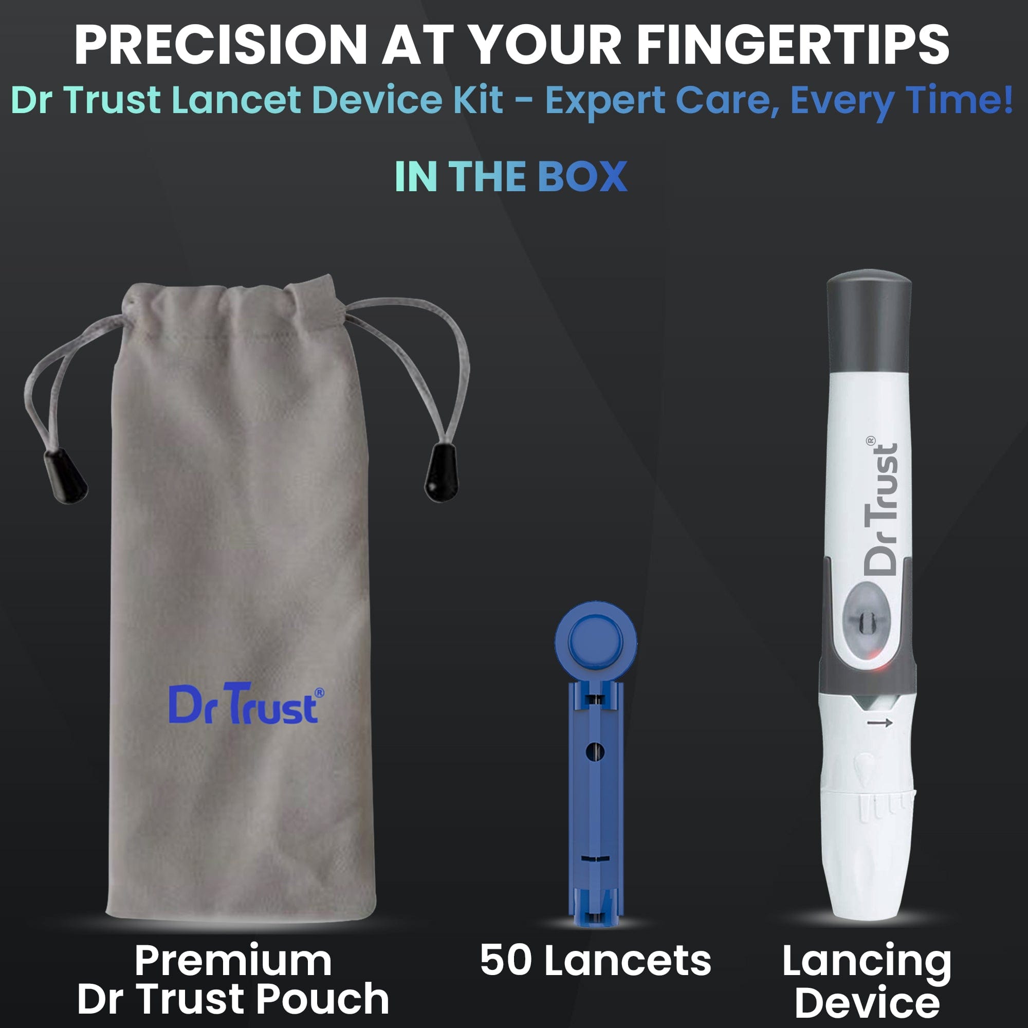 Dr Trust USA Glucometer Dr Trust USA Lancing Device Pen & 50 Round Lancets (Compatible for use with all brands of Glucometers)