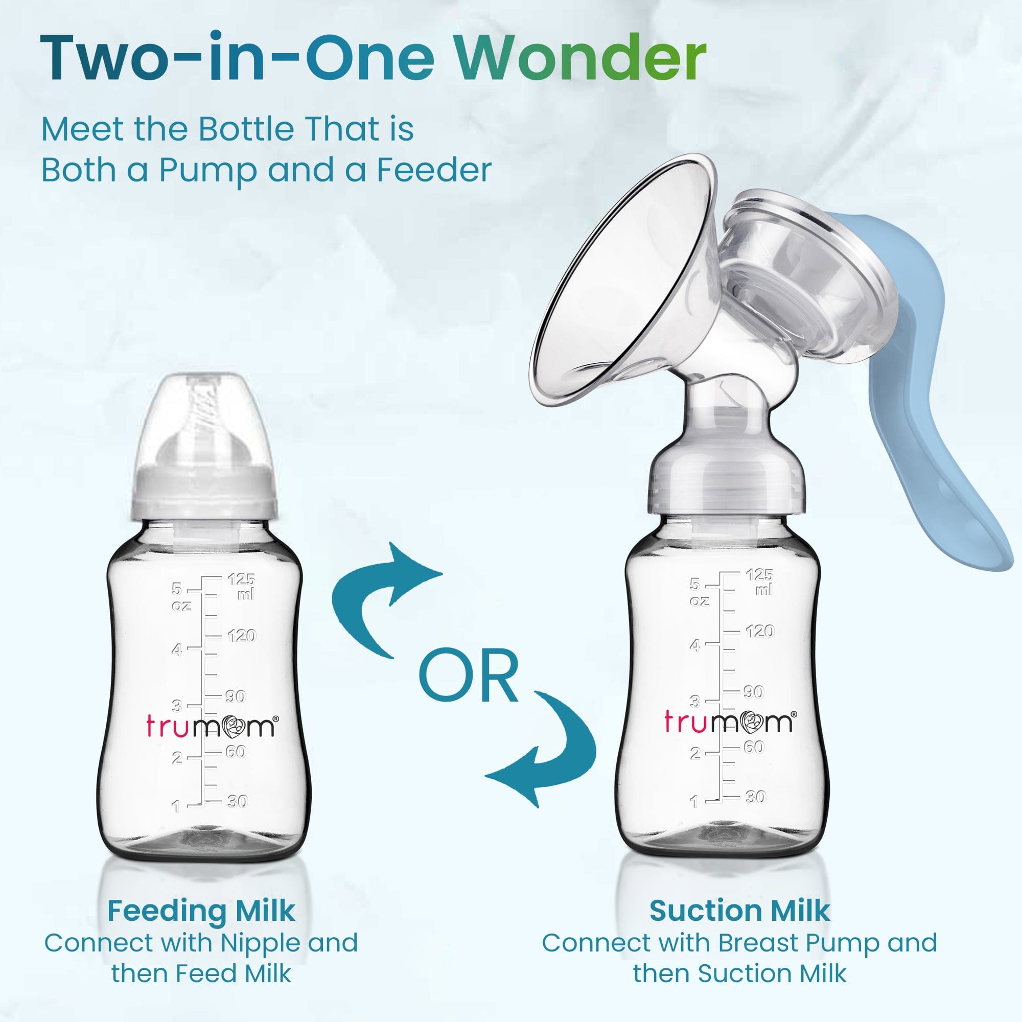 Dr Trust USA Breast Pump Trumom USA Manual Breast Pump, Small Portable Baby Feeding Pump With BPA FREE Accessories & Adjustable Suction Hand Pump Breastfeeding Pump, 125 ml Milk Collector Bottle (Blue) 6004
