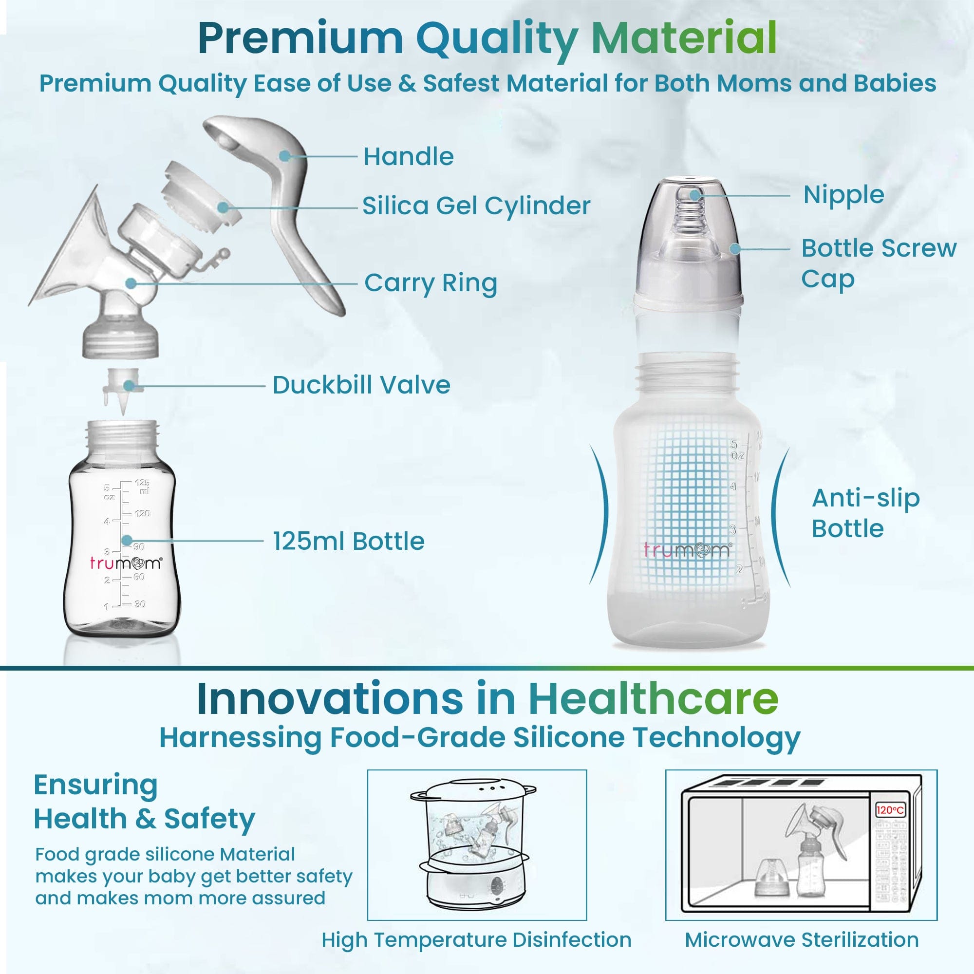 Dr Trust USA Breast Pump Trumom USA Manual Breast Pump, Small Portable Baby Feeding Pump With BPA FREE Accessories & Adjustable Suction Hand Pump Breastfeeding Pump, 125 ml Milk Collector Bottle (Blue) 6004
