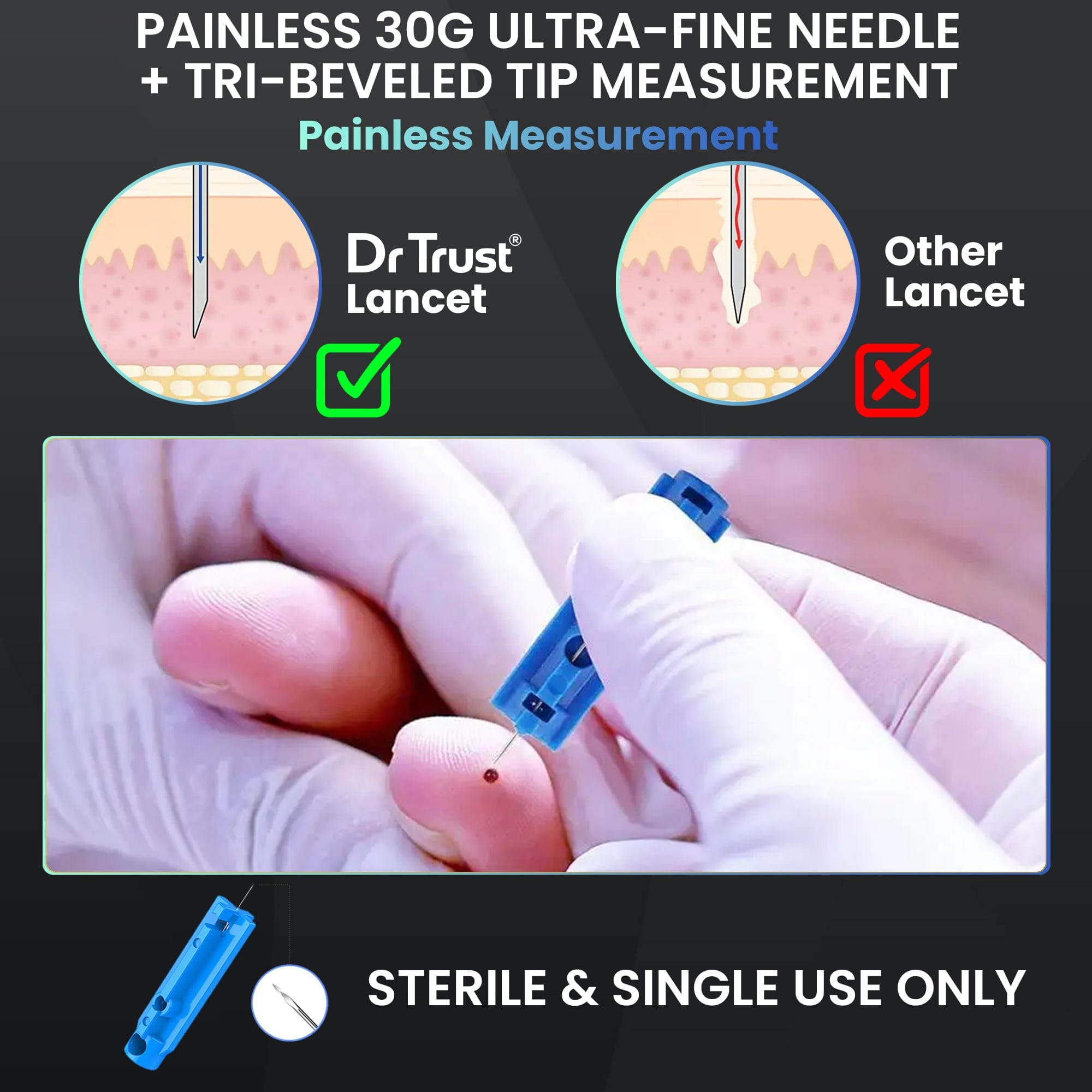 Dr Trust USA Glucometer Dr Trust USA Lancets 9010 (Pack of 1000) (Compatible for use with all brands of Glucometers)