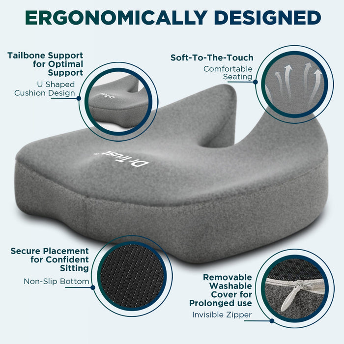 Dr Trust USA Coccyx Dr Trust USA Pro Seat Cushion – 370 For Car, Office, Home Chairs Sitting Comfort, Contoured Coccyx Pillow for Hip, Tailbone, Sciatica, Back Pain Relief and Support (Pack Of 1) Up to 100 Kg