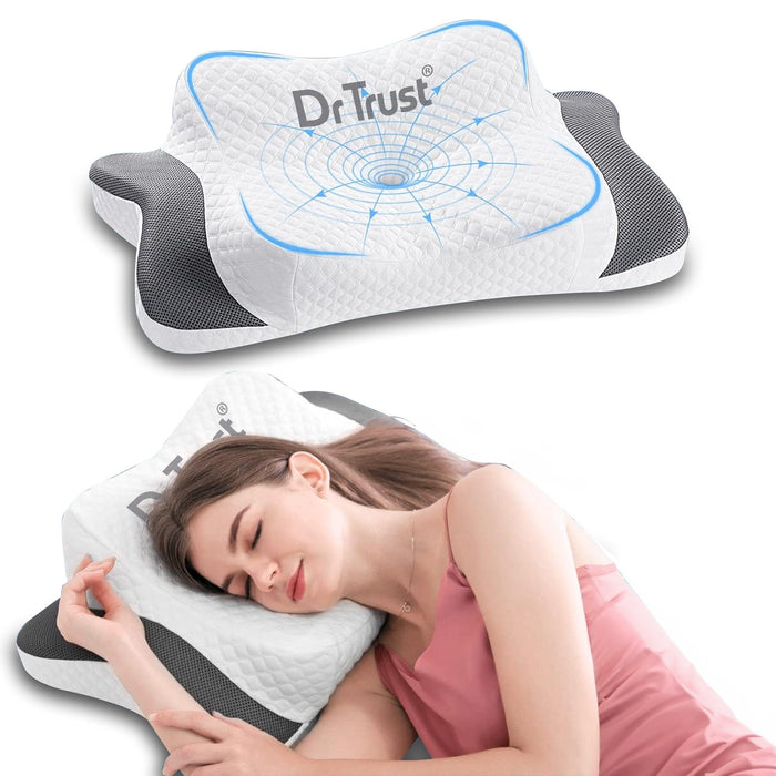 Dr Trust Dr Trust USA Orthopedic Memory Foam Cervical Pillow for Neck Pain, Head & Shoulder Support Effective for Sleep Apnea, Insomnia, Snoring, & Stress, Anatomic Cushion for Side, Back & Stomach Sleepers-361
