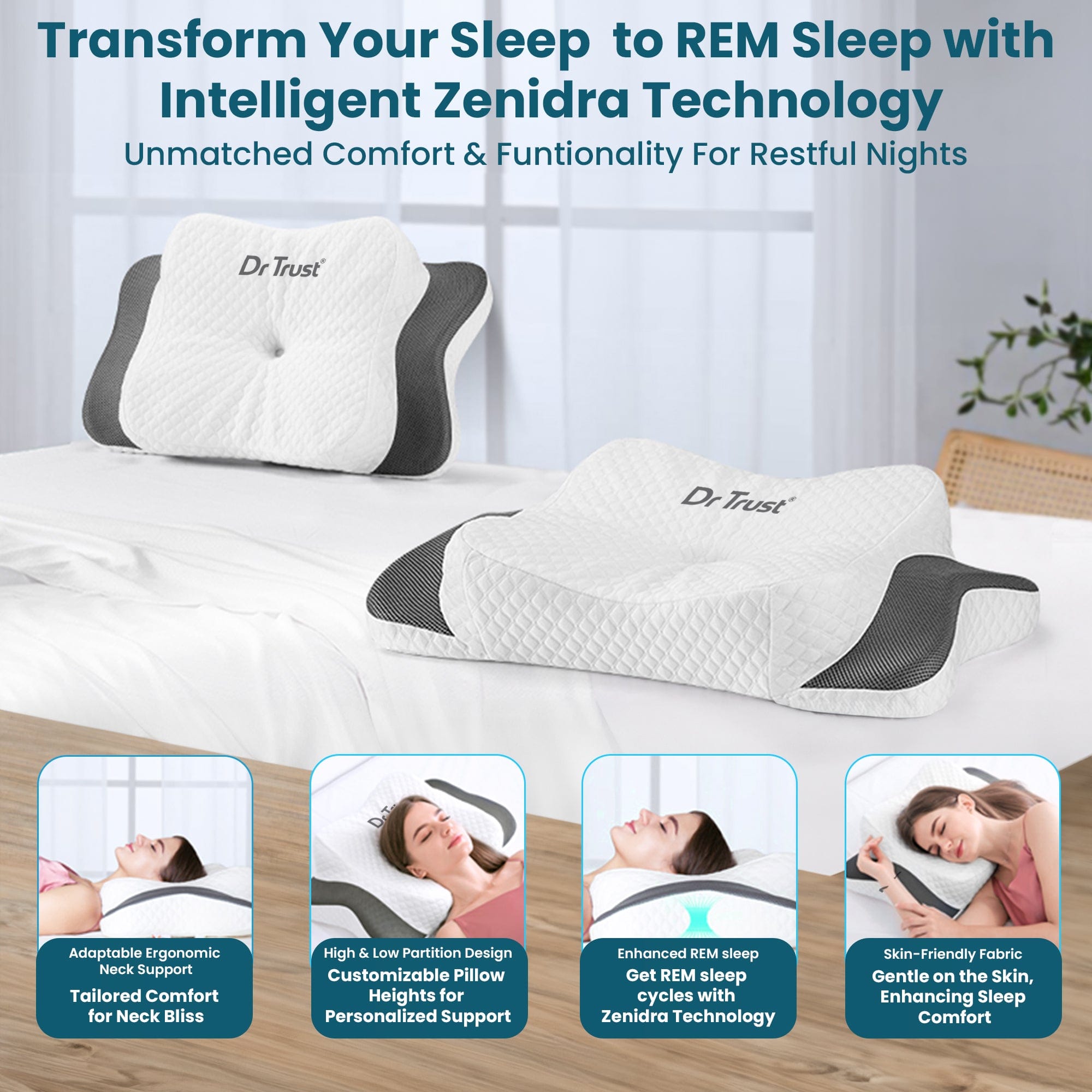 Dr Trust Dr Trust USA Cervical Memory Foam Pillow for Neck, Shoulder, & Arm Pain Relief, Contour for Insomnia, Snoring, And Stress, Head Support with Cushioning for Side, Back & Stomach Sleepers 361