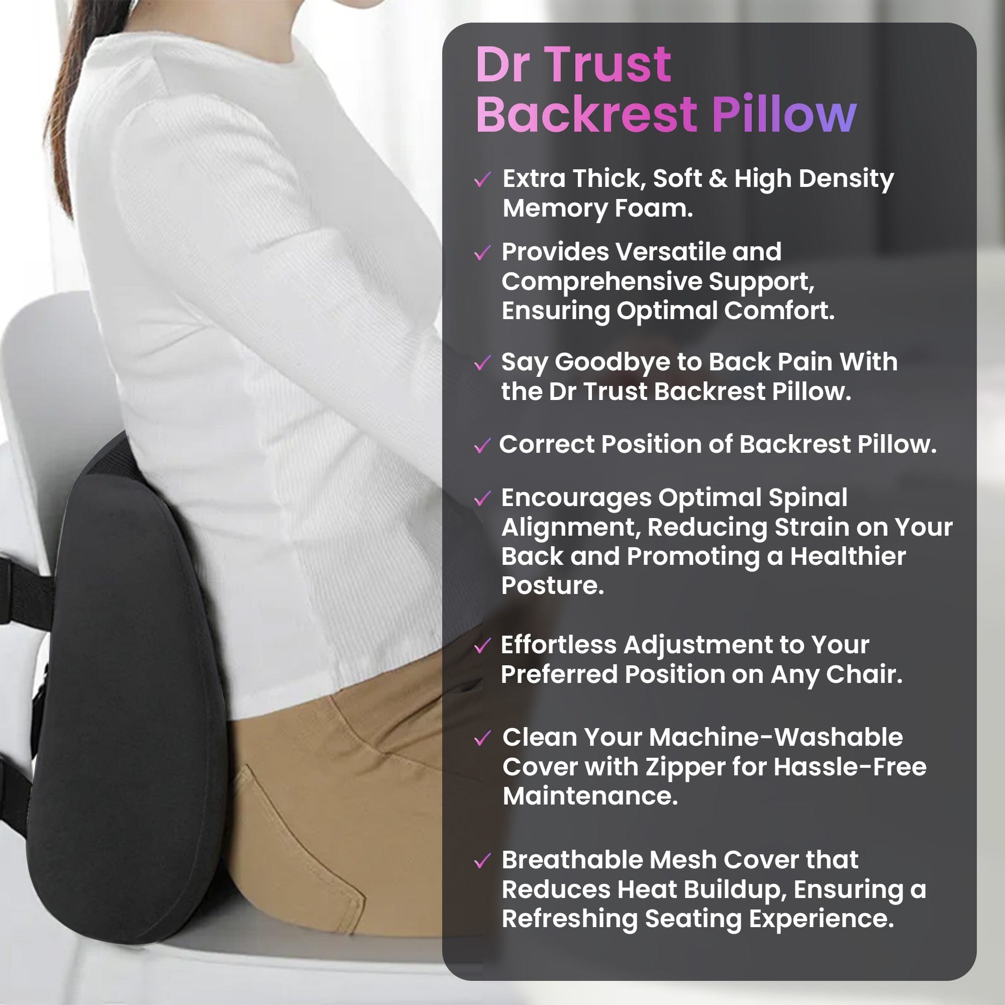 Dr Trust USA backrest Dr Trust USA Backrest Pillow 305 - Targeted Pressure Relief for Lower Back Pain, Posture (Soft)