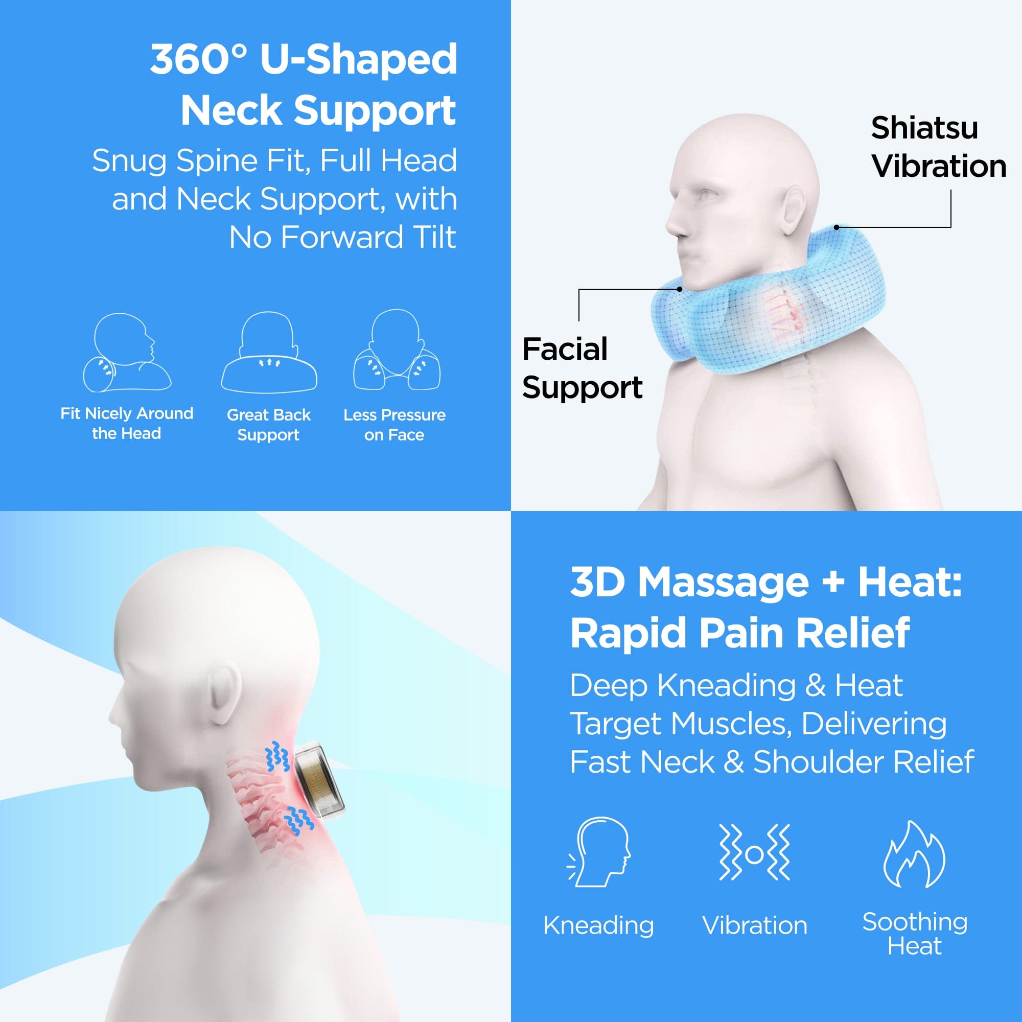 Dr Trust USA Ortho Products Dr Trust USA Cloudwalker Neck Pillow for Travel Comfort in Flights, Train, Airplane, Rechargeable Memory Foam Neck Support with Massage & Heat For Pain Relief, Travelling Sleep Accessories 386