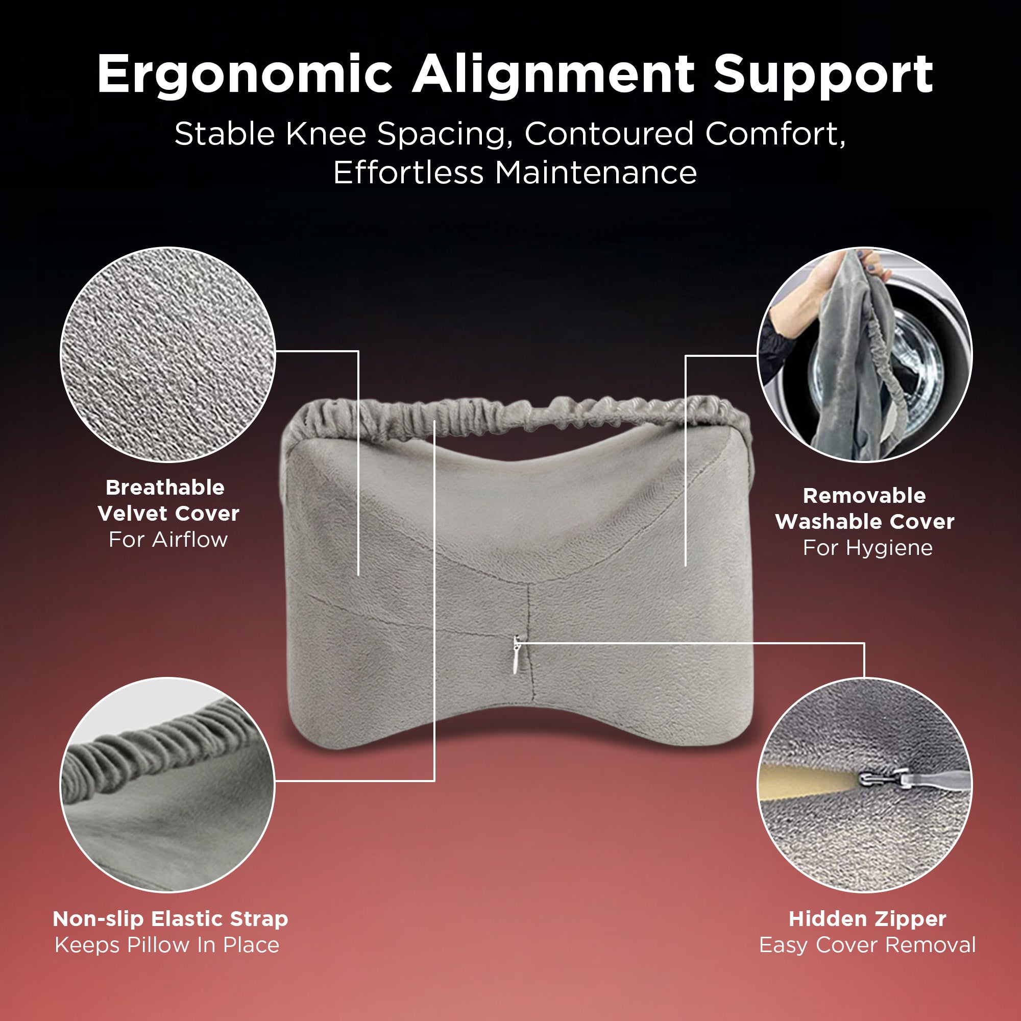 Dr Trust USA 3202 Orthopaedic Knee Pillow for Side Sleepers, Spine Alignment, Back, Hip & Pregnancy Pain Relief, Memory Foam Support for Pain-Free Sleep