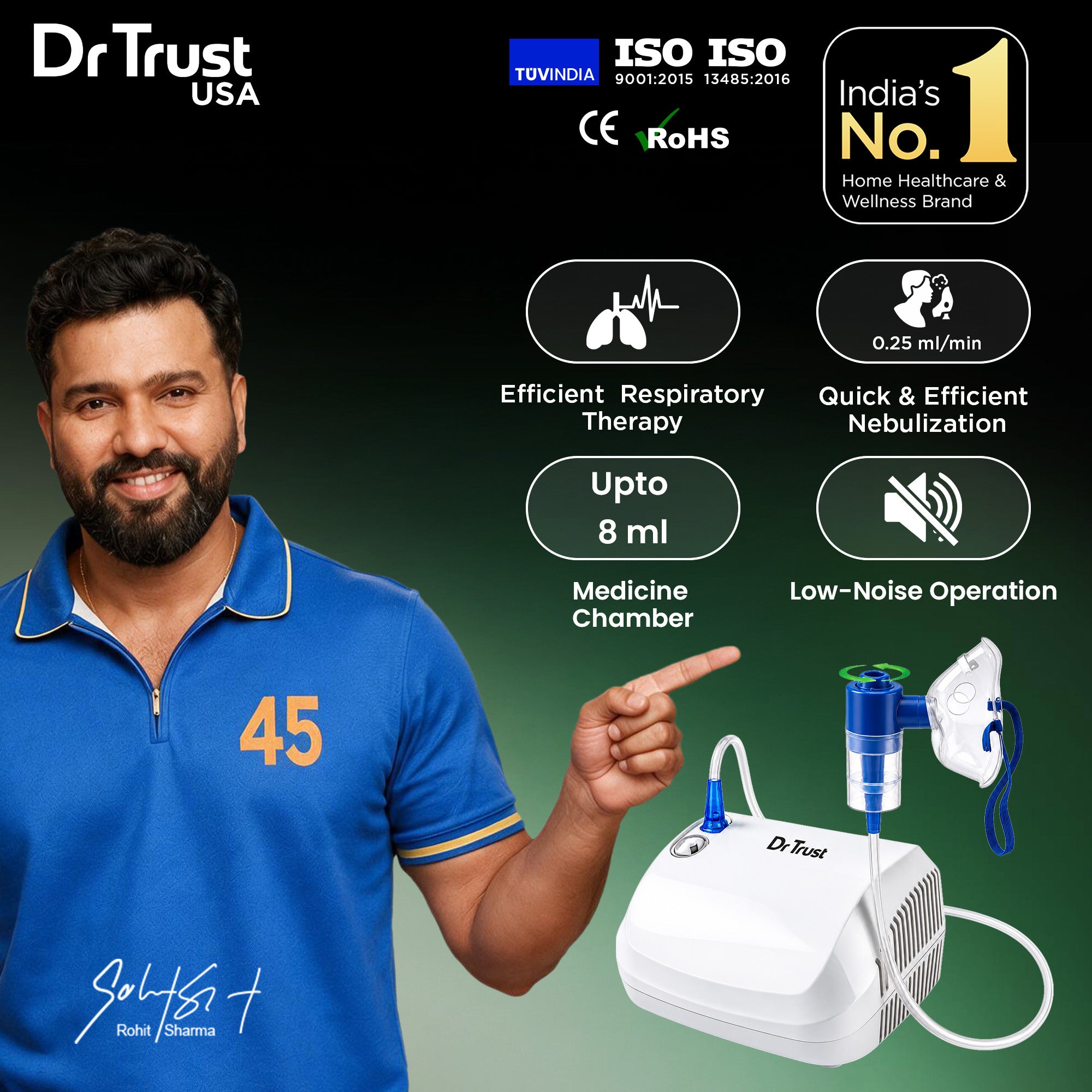 Dr Trust USA 417 AeroCare® Piston Compressor Nebulizer Machine for Adults & Kids Fast & Efficient Nebulization Kit Included Powerful Motor Low Noise