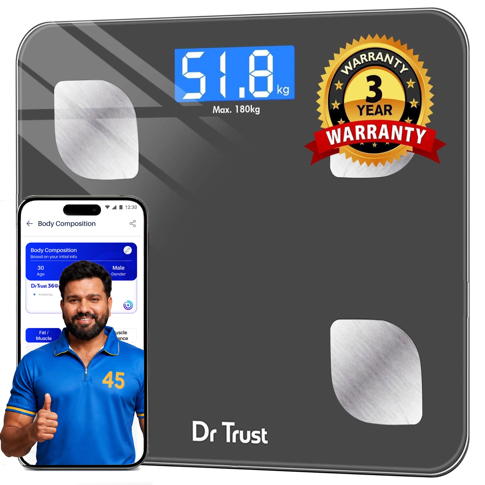 உடல் எடை 505 க்கான டாக்டர் டிரஸ்ட் யுஎஸ்ஏ ஸ்மார்ட் பாடி ஃபேட் மற்றும் பாடி கம்போசிஷன் ஸ்கேல் அனலைசர்
