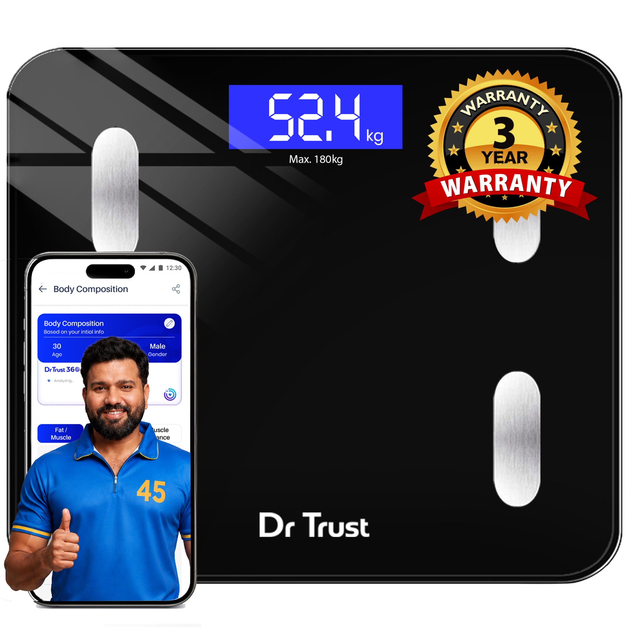 உடல் எடை 509க்கான டாக்டர் டிரஸ்ட் யுஎஸ்ஏ ஸ்மார்ட் பாடி ஃபேட் மற்றும் பாடி கம்போசிஷன் ஸ்கேல் அனலைசர் 2.0