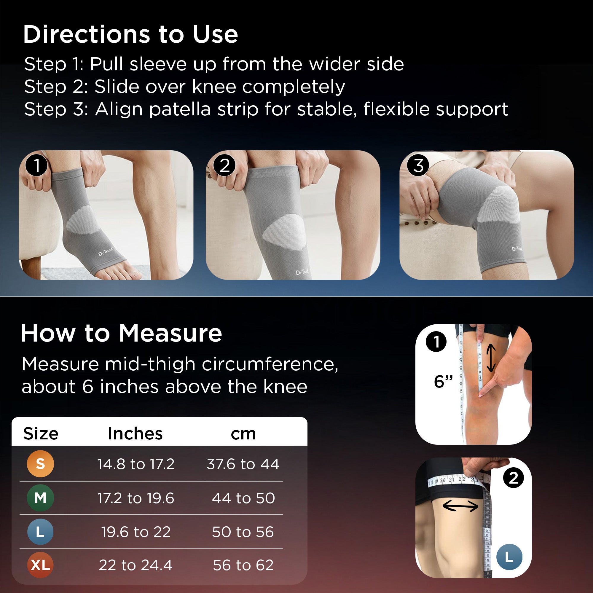 Dr Trust USA 4501 Premium Knee Support Cap for Sports, Gym, Exercise, Running, Cycling, Workout, Joint Pain Relief, Arthritis Compression Knee Brace for Men and Women