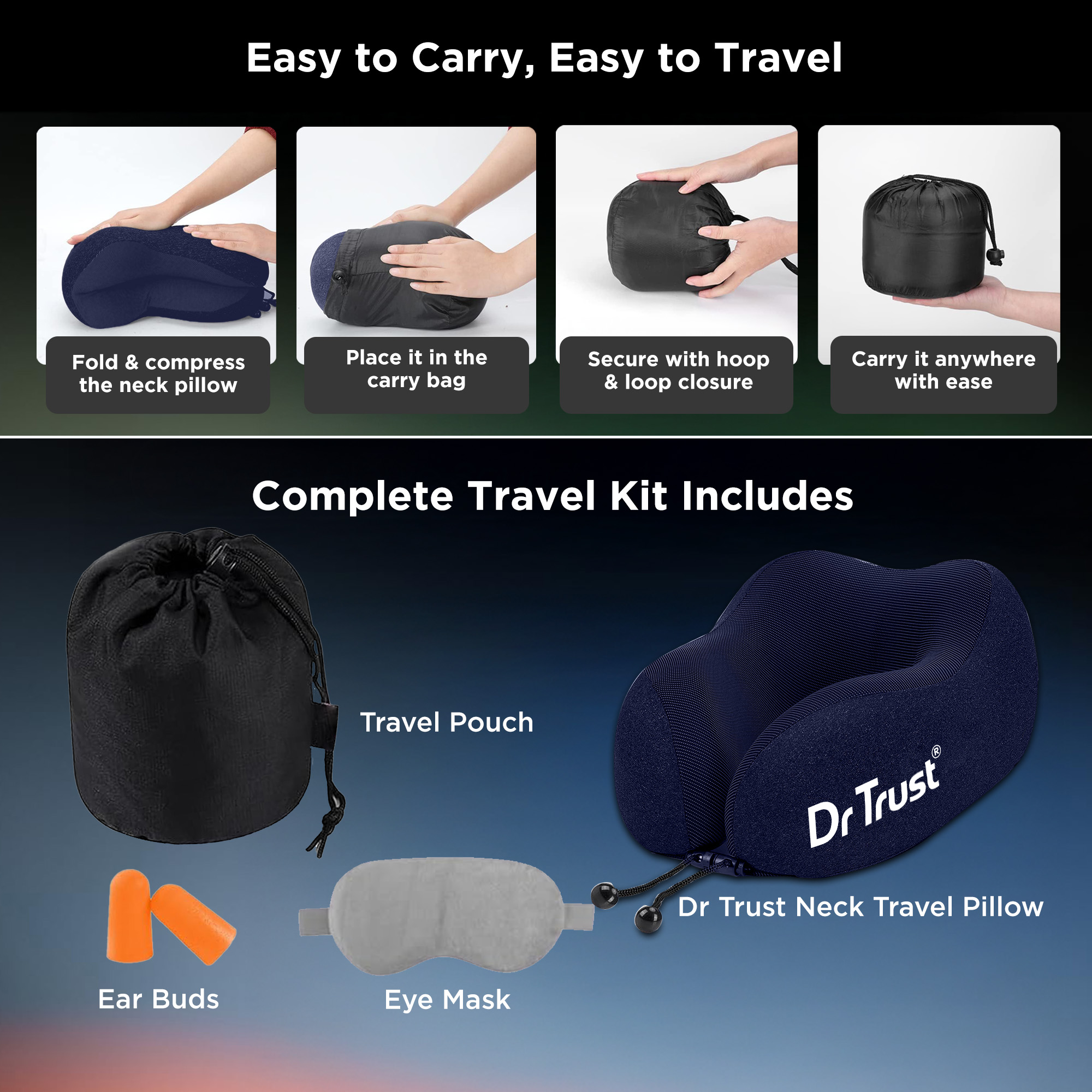 Dr Trust USA Orthopedic Memory Foam Travel Neck Pillow 358