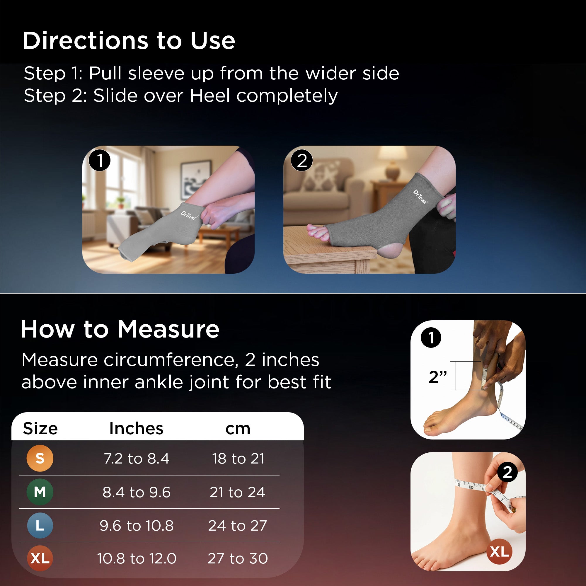 Dr Trust USA 4303 3D Knitted Ankle Support Sleeve with Open Heel Design for Ankle Pain Relief, Compression & Faster Healing, Sports & Injury Recovery Support Anklet Pair Sleeves