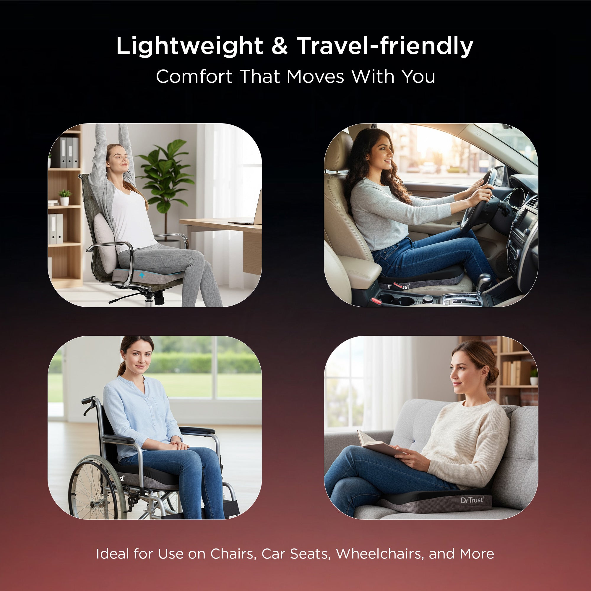 Dr Trust USA 393 Coccyx Cushion for Sciatica & Lower Back Tailbone Pain Relief, Postpartum Recovery,  Posture Correction & Long Sitting Seating Comfort Home, Office Chairs & Car Seats PU Foam Low Back Seat Comfort for Men & Women