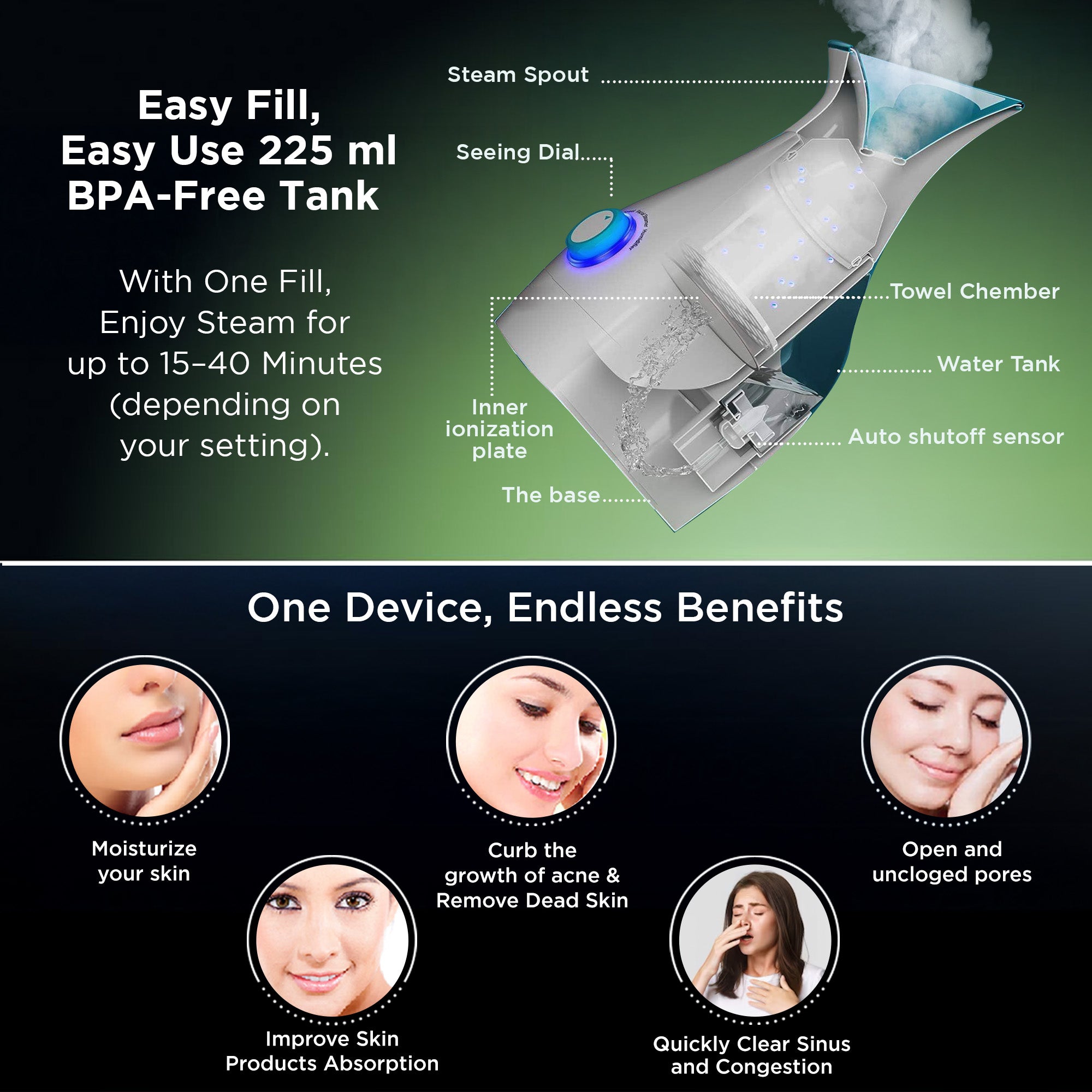 Dr Trust USA 3-इन-1 नैनो आयनिक फेशियल स्टीमर वेपोराइज़र (नीला) 902 