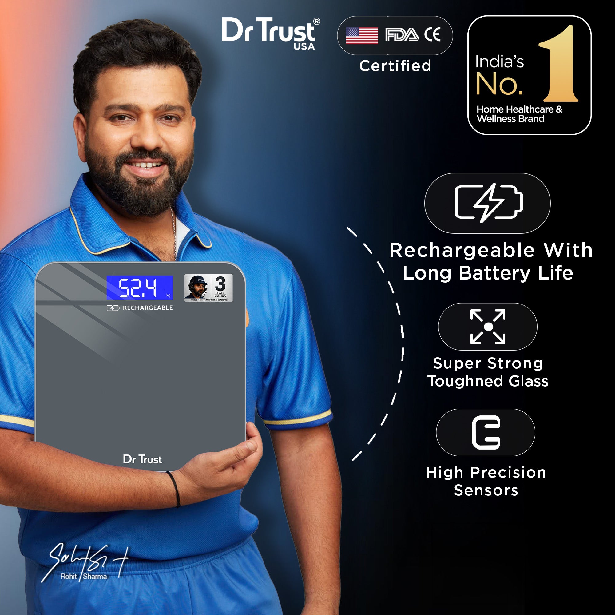 Dr Trust USA Platinum Rechargeable Personal Weighing Scale 501