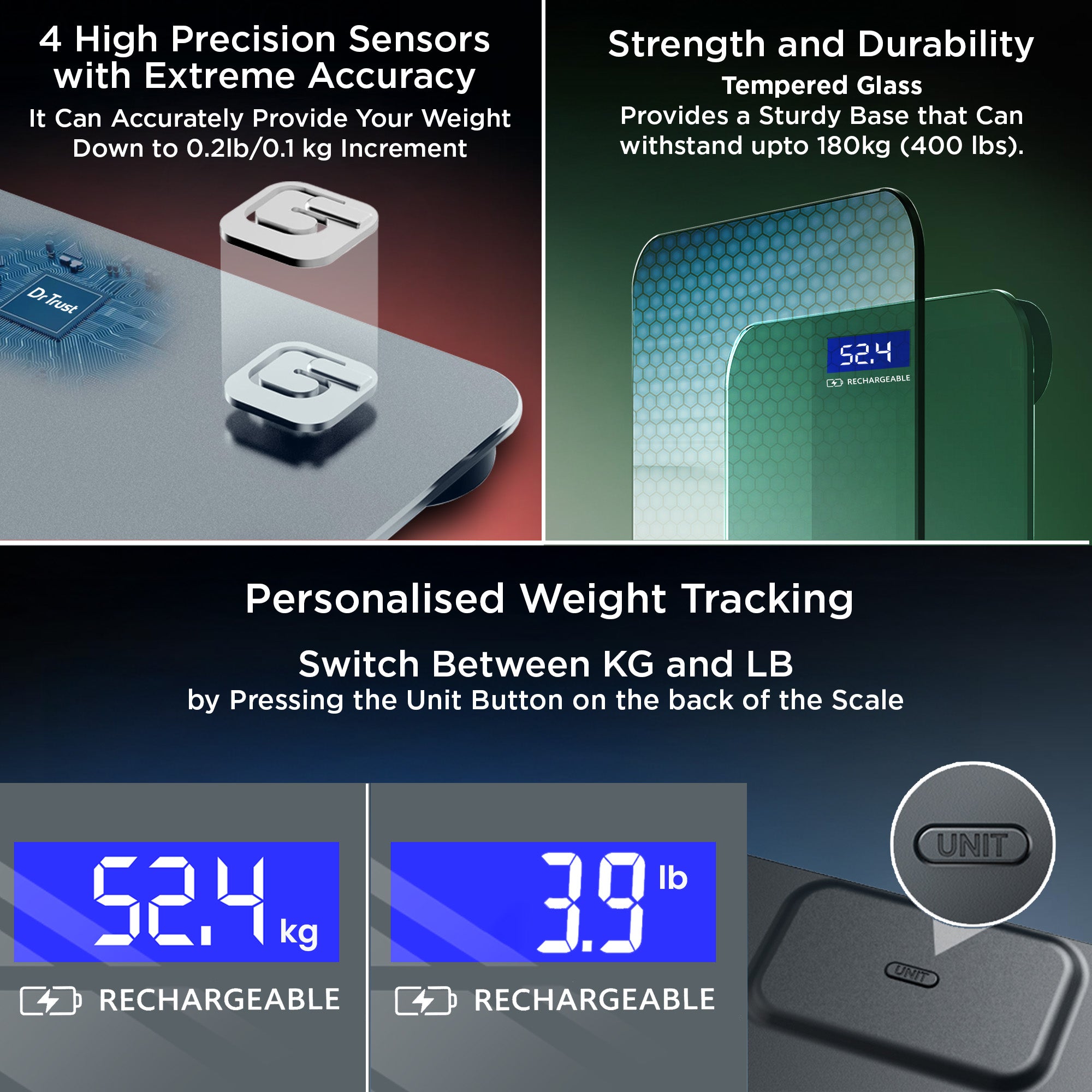 Dr Trust USA Platinum Rechargeable Personal Weighing Scale 501