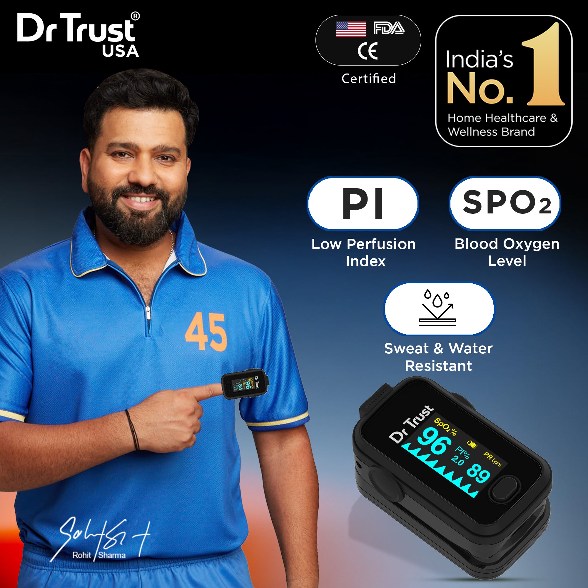 டாக்டர் டிரஸ்ட் யுஎஸ்ஏ சிக்னேச்சர் ஃபிங்கர்டிப் பல்ஸ் ஆக்ஸிமீட்டர் ஸ்போ2 காசோலை 201 (கருப்பு) 