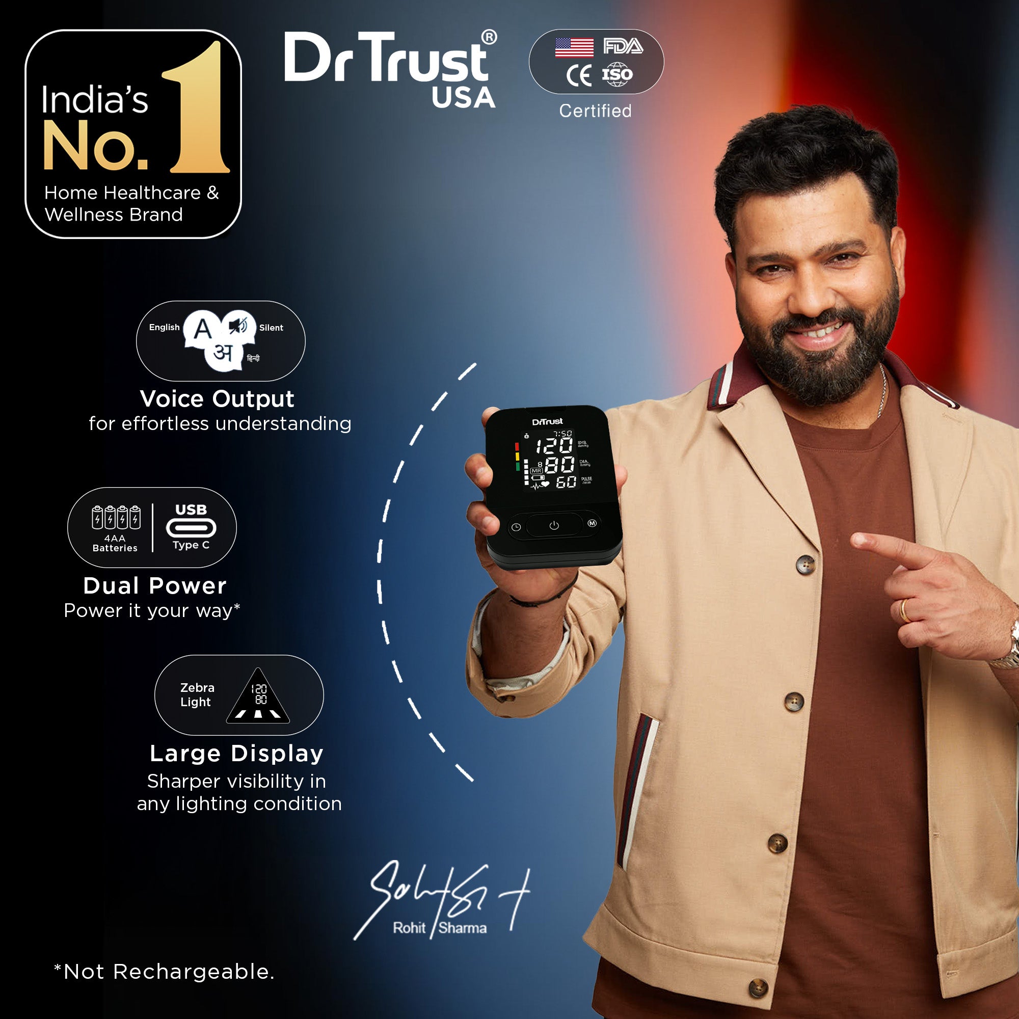 Dr Trust USA Smart Talking / No-Talking தானியங்கி டிஜிட்டல் BP மெஷின் இரத்த அழுத்த மானிட்டர் - 101