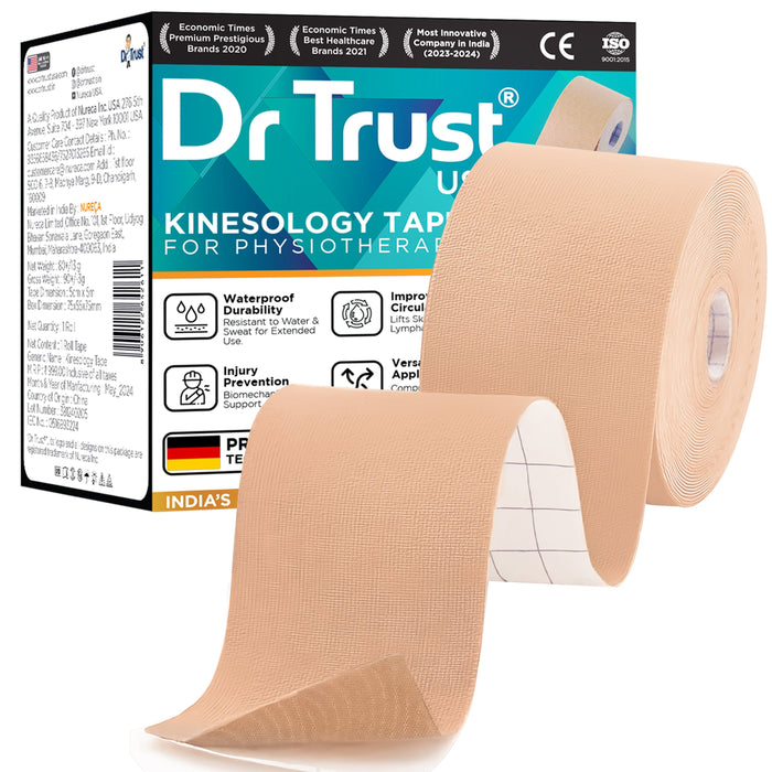 Dr Trust USA Ortho Products Dr Trust USA Kinesiology Tape 381 Athletic Sports Injury Pain Relief, Waterproof Muscles Support Compression Bandage for Athletes, Knee, Ankle, Shoulder and Legs Therapeutic Relief, Sizes- 5 m X 5 cm (Beige)