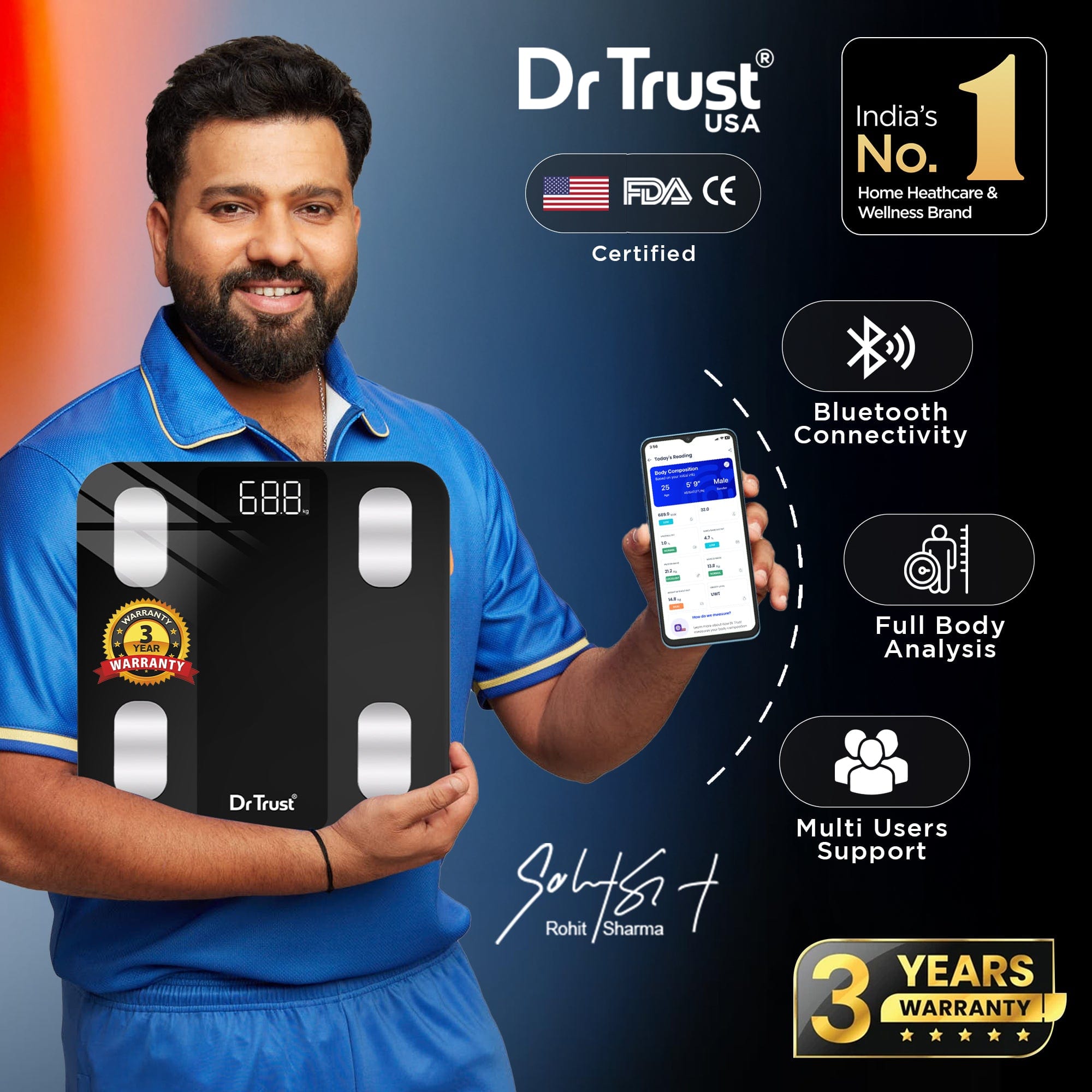 Dr Trust USA Weighing Scale Dr Trust USA Legend Smart Body Fat Analyzer & BMI Weight Machine, 14 Body Composition Metrics Analysis with Dr Trust 360 App, personal Weighing Machine 526  for Accurate Health Monitoring