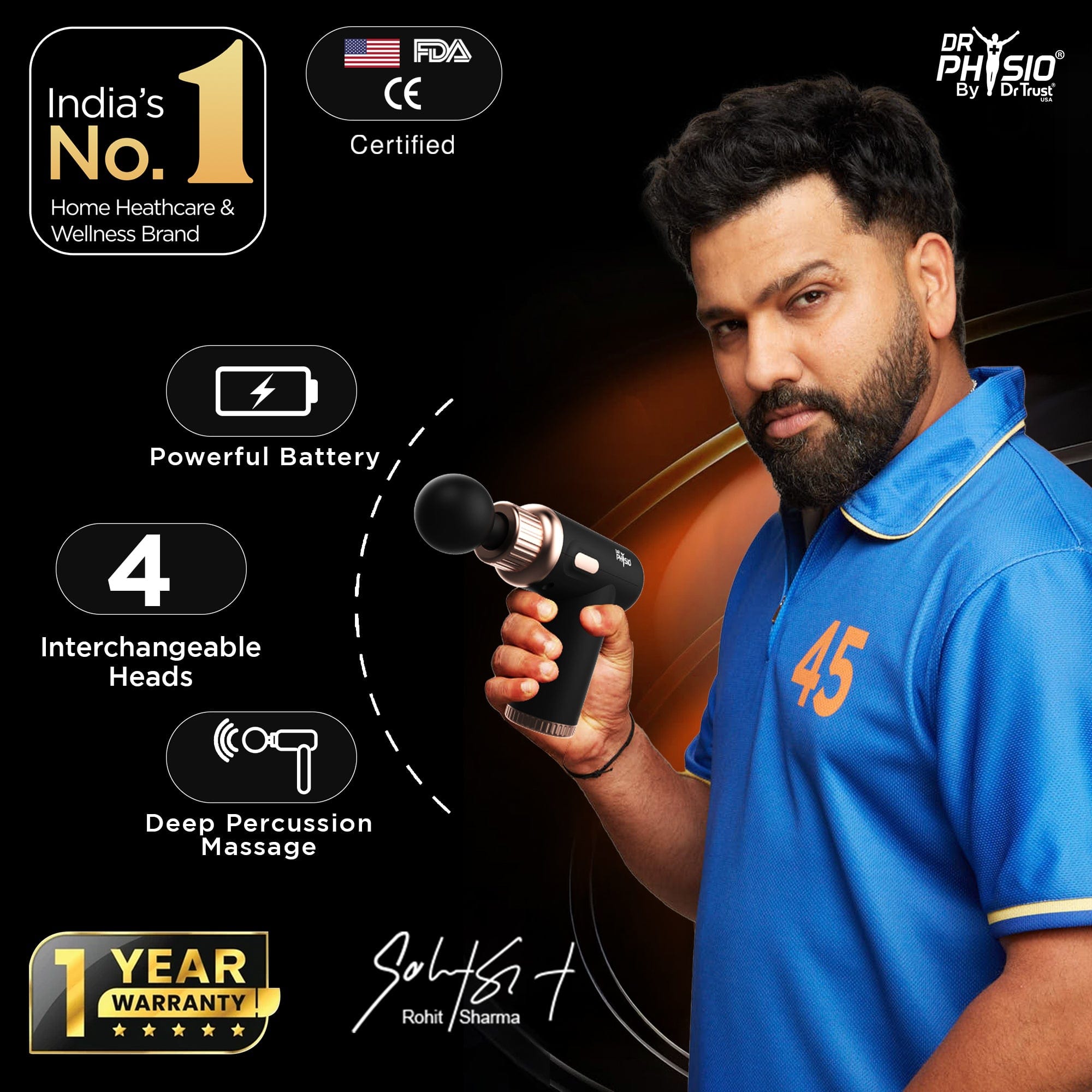 Dr Trust USA Massager Dr Physio Dynamo Rechargeable Gun Massager 1034