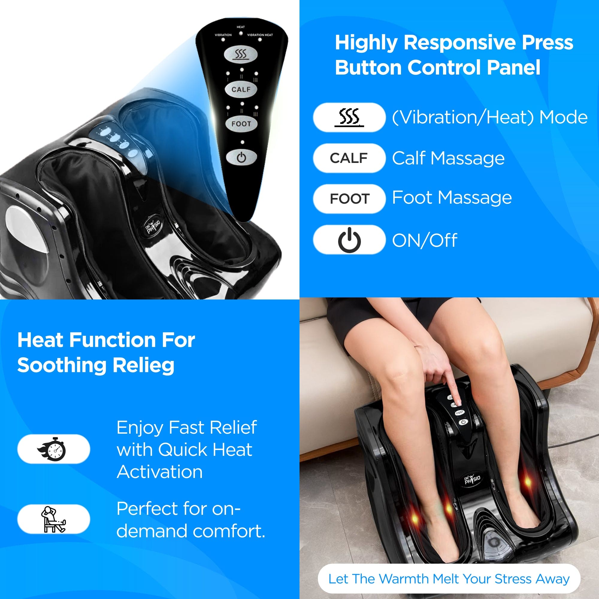 Dr Trust USA foot massager Dr Physio USA 1046 Monarch Leg, Foot, Ankle & Calf Massage Machine with Heat, Deep Kneading & Vibration Massager For Plantar Fasciitis, Aches, Stiffness Pain Relief Home and Spa Relaxation Massager