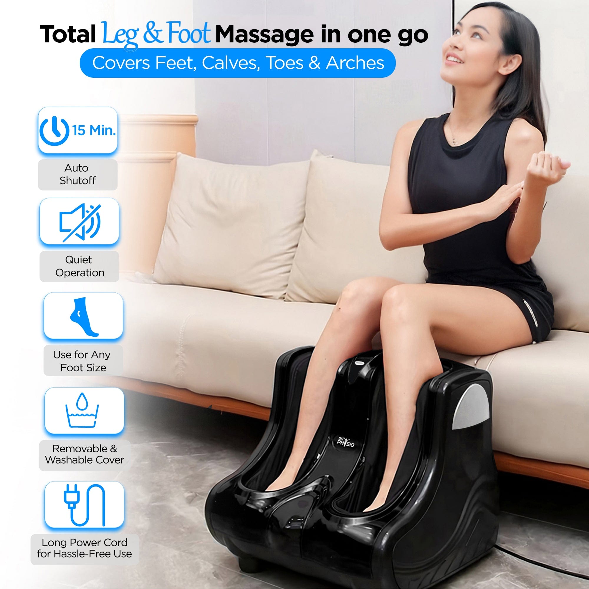 Dr Trust USA foot massager Dr Physio USA 1046 Monarch Leg, Foot, Ankle & Calf Massage Machine with Heat, Deep Kneading & Vibration Massager For Plantar Fasciitis, Aches, Stiffness Pain Relief Home and Spa Relaxation Massager