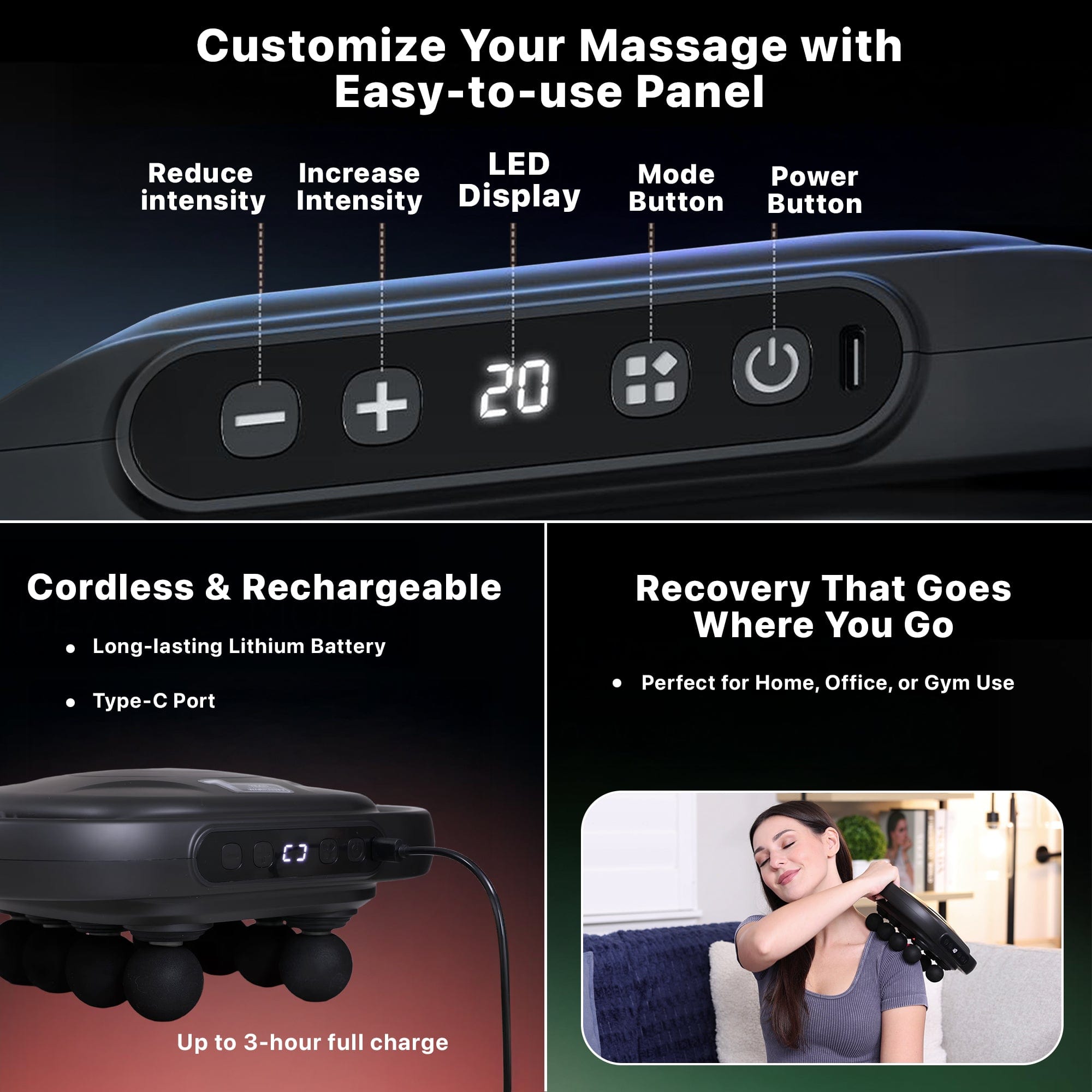 Dr Trust USA Massager Dr Physio USA 1051 Supervolt Octacore 8 Heads Gun Massager for Deep Tissue Percussion Large Muscle Groups Targeted Massage Machine Rechargeable Full Body Gun  Device For Back, Neck,  And Leg Muscles Pain Relief