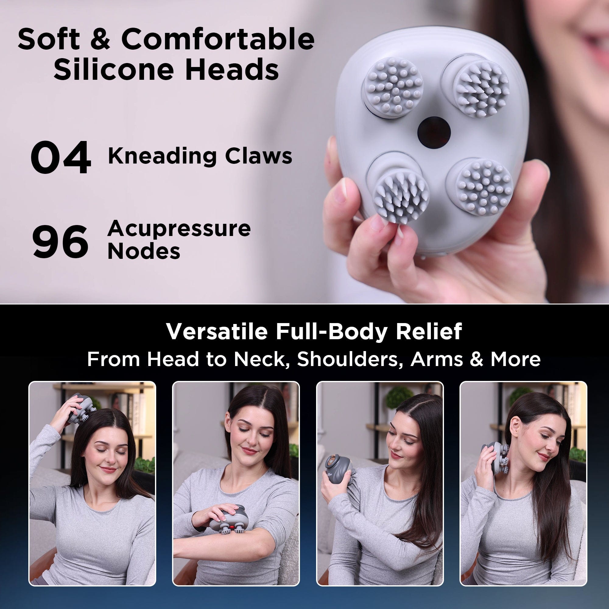 Dr Trust USA Massager Dr Physio USA 1052 Rechargeable Head & Scalp Massager For Hair Growth & Stress Relief Massage Handheld Electric Massage Machine with Red Light Therapy, 96 Acupressure Points, 3 Speed Modes & Ergonomic Grip