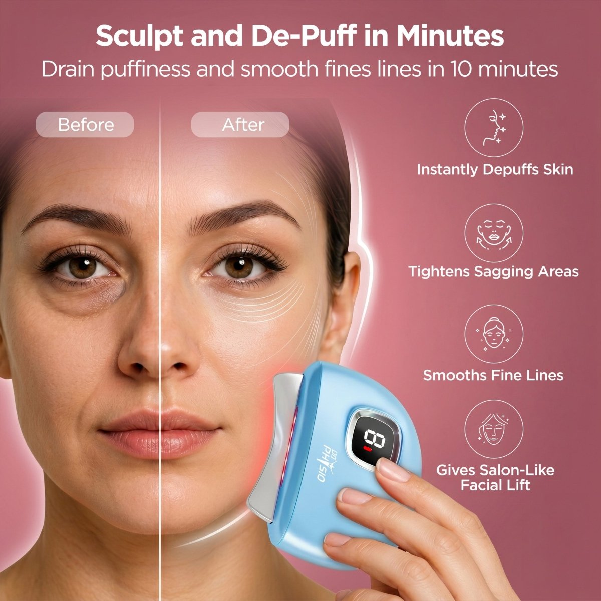 Dr Physio USA 1056 Dermasculpt Electric Gua Sha Massager for Jawline Sculpting, Facial Lifting, Anti-Aging, Skin Tightening & Muscle Relaxation with Heat & Vibration, Rechargeable Face & Body Massager for Skin Rejuvenation & Pain Relief