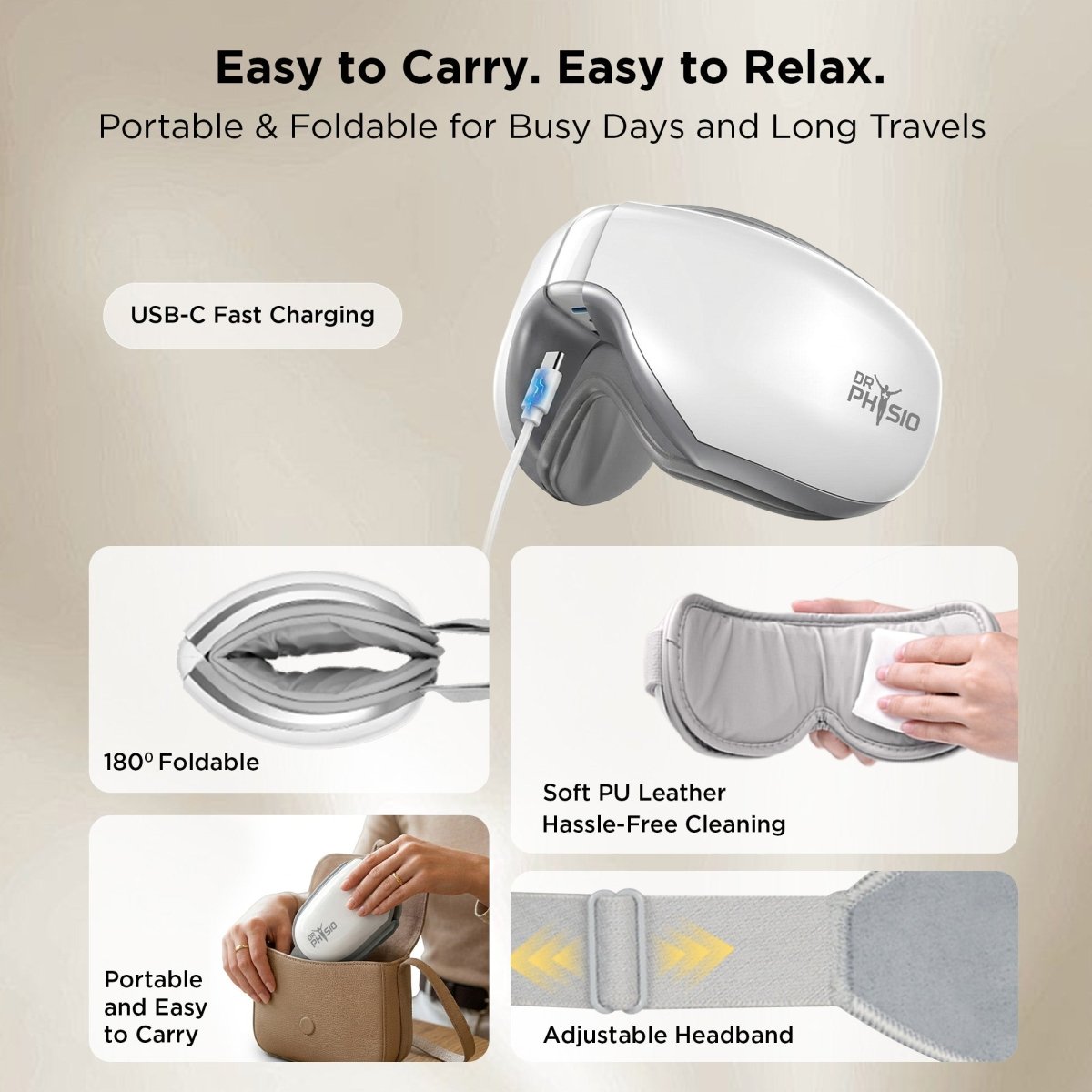 Dr Physio USA 1057 iRA Eye Massager with Heat, Heated Eye Mask with Bluetooth Music, Face Massager, Mask for Migraine & Headache Relief, Improved Sleep, Birthday Gifts for Mom Dad Women Men Her Him