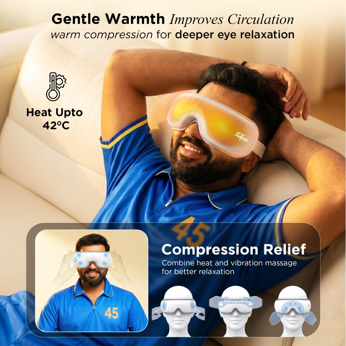Dr Physio USA 1057 iRA Eye Massager with Heat, Heated Eye Mask with Bluetooth Music, Face Massager, Mask for Migraine & Headache Relief, Improved Sleep, Birthday Gifts for Mom Dad Women Men Her Him