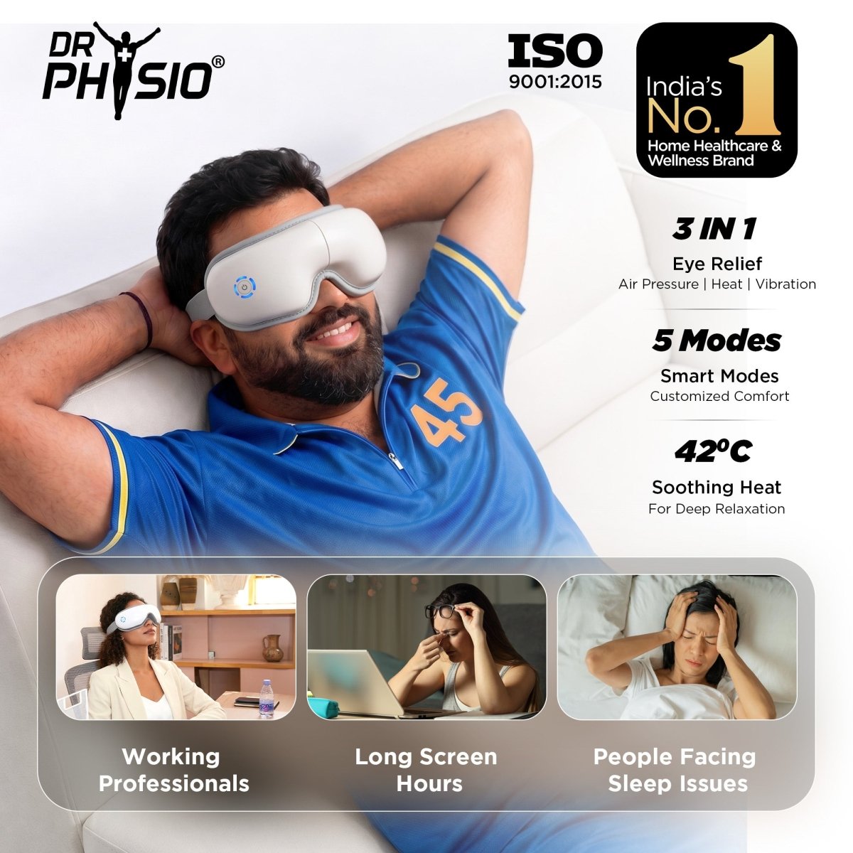 Dr Physio USA 1057 iRA Eye Massager with Heat, Heated Eye Mask with Bluetooth Music, Face Massager, Mask for Migraine & Headache Relief, Improved Sleep, Birthday Gifts for Mom Dad Women Men Her Him